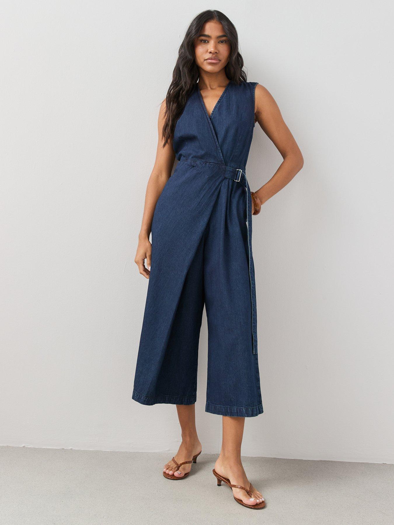 Image 3 of 7 of The Very Collection Denim Wrap Jumpsuit - Dark Wash