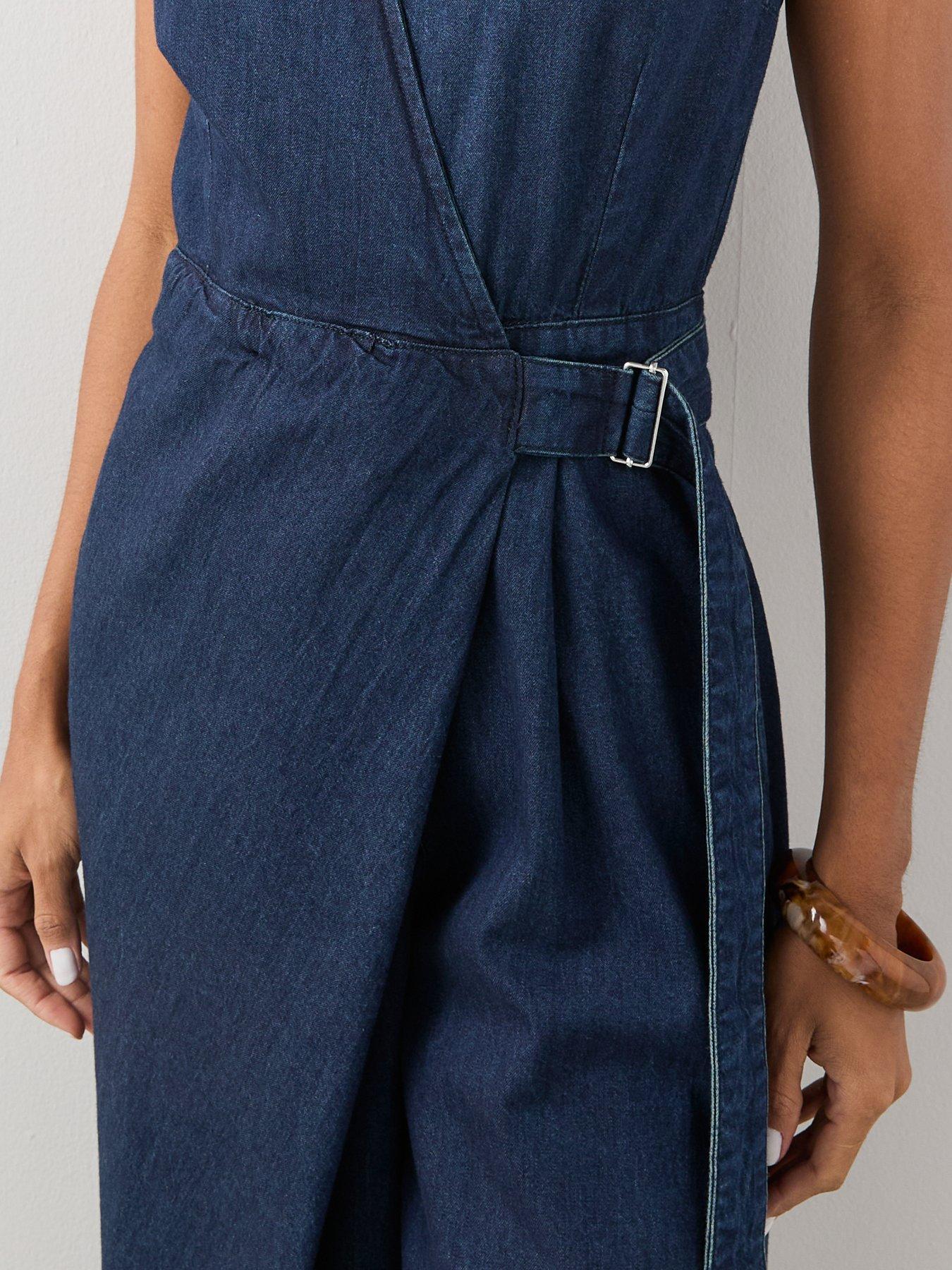 Image 5 of 7 of The Very Collection Denim Wrap Jumpsuit - Dark Wash
