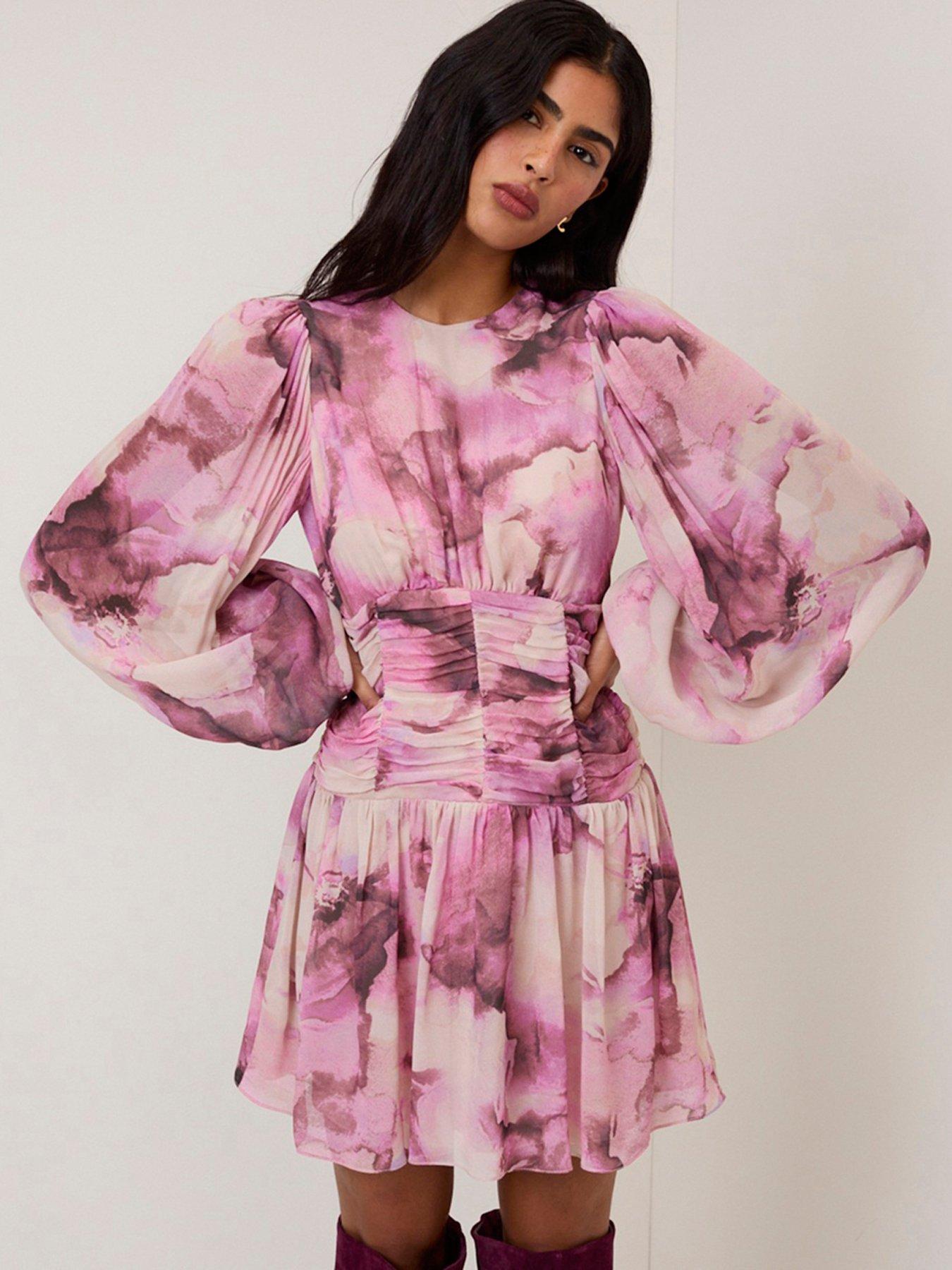 nobodys-child-reese-watercolour-floral-mini-dress-pink