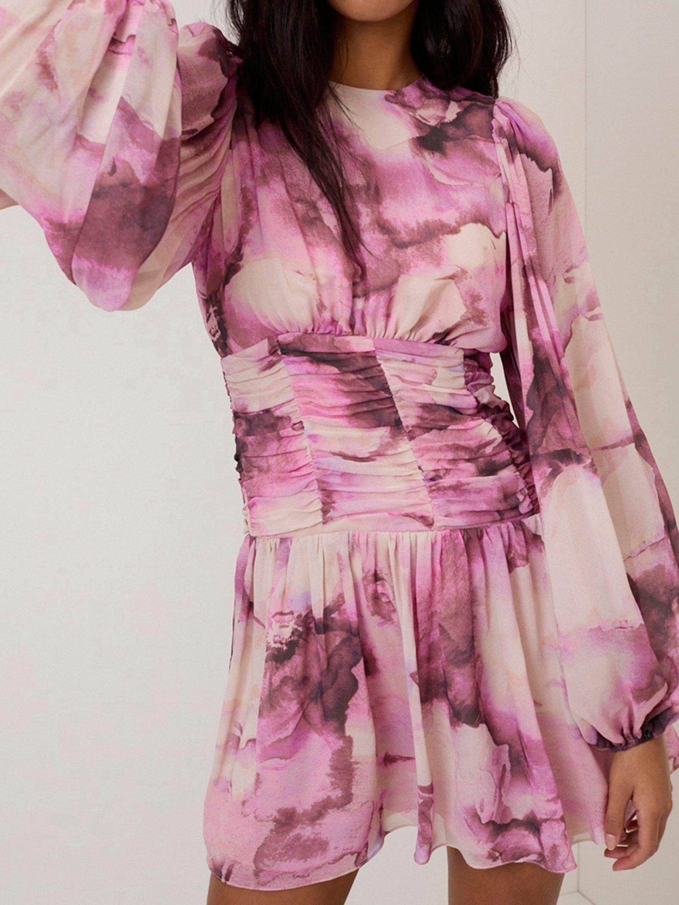 Image 4 of 5 of Nobodys Child Reese Watercolour Floral Mini Dress - Pink