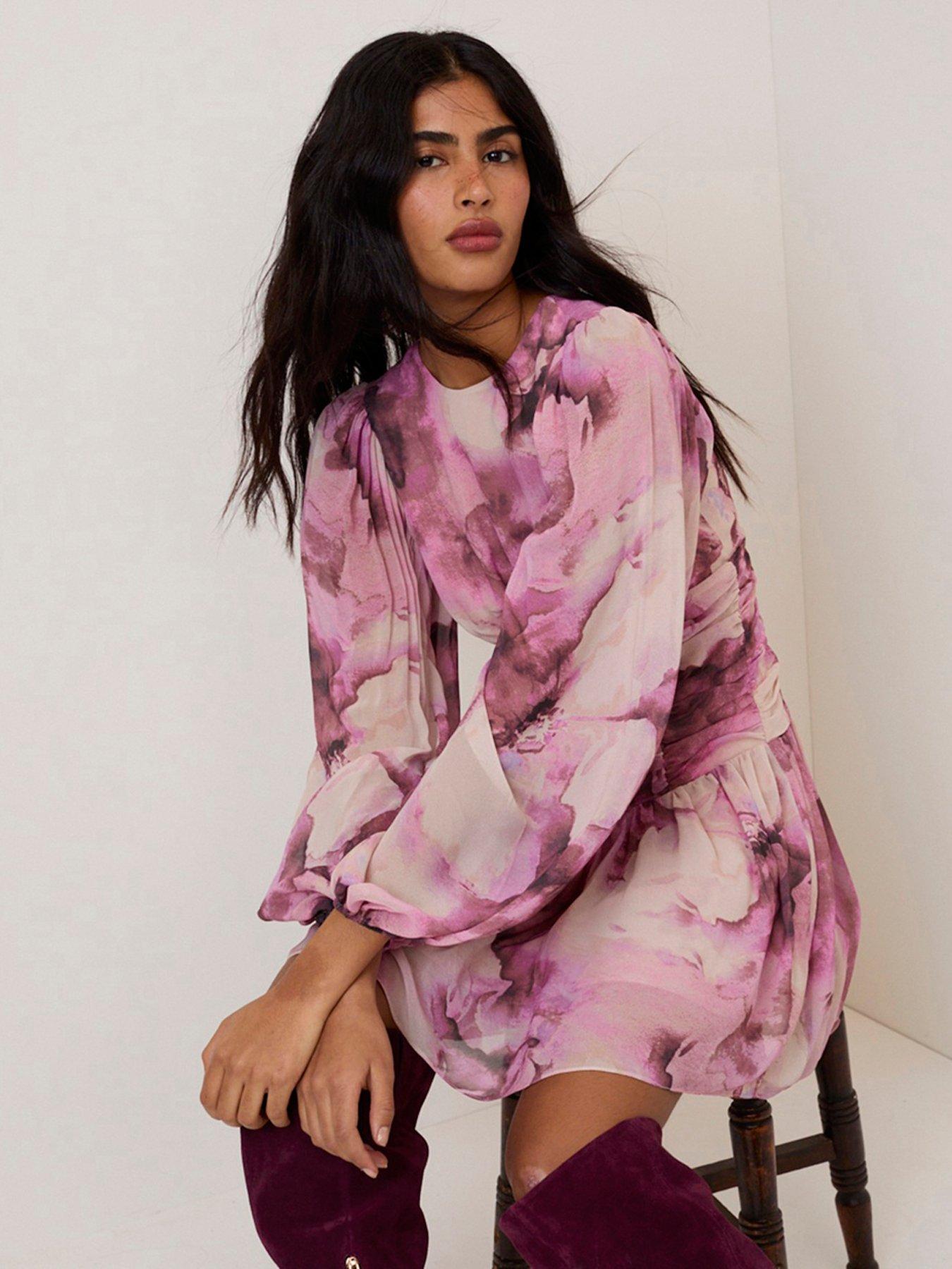 Image 5 of 5 of Nobodys Child Reese Watercolour Floral Mini Dress - Pink