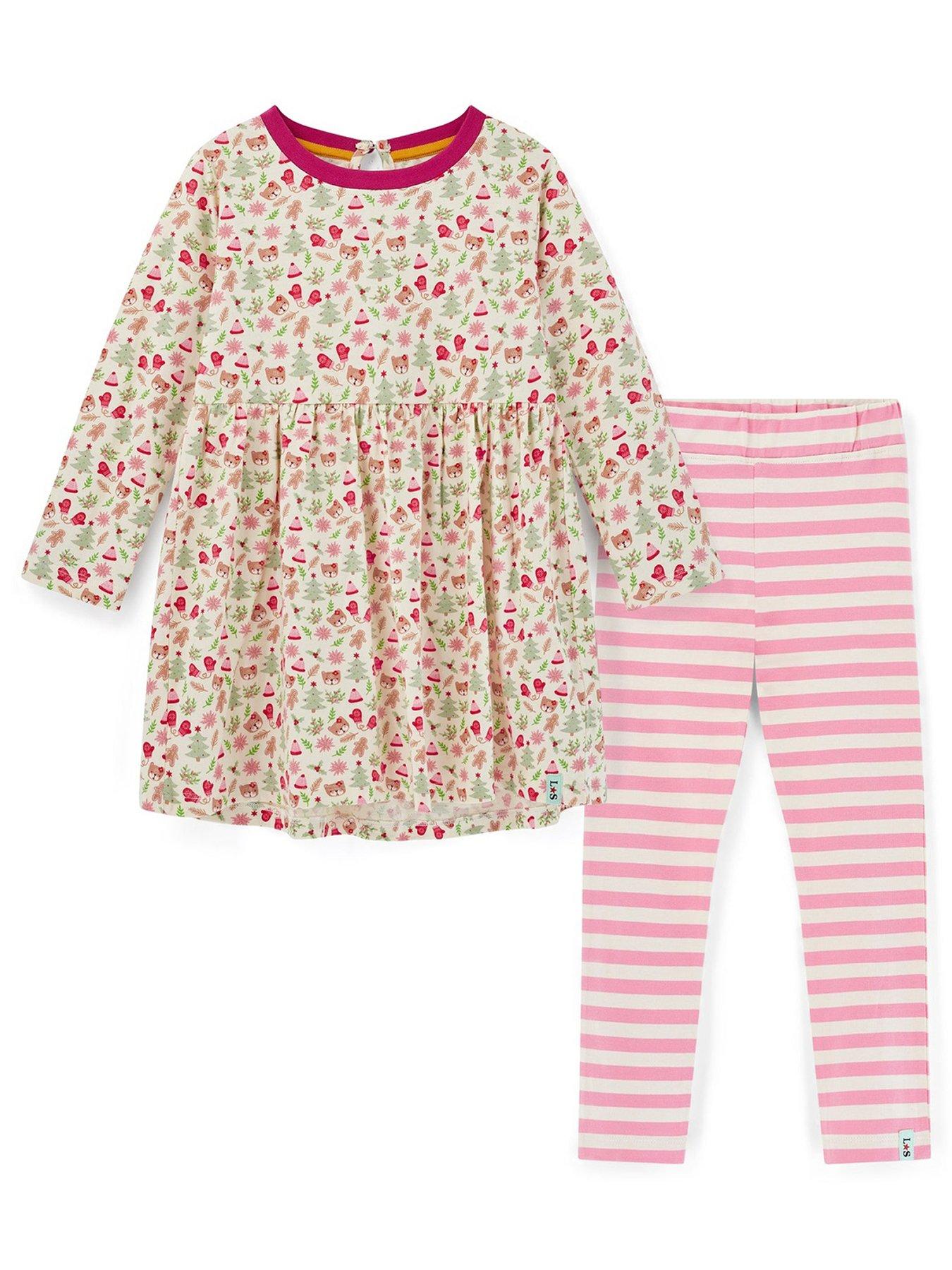  image of lilly-sid-girls-multicoloured-gingerbread-print-dress-and-legging-set-multi