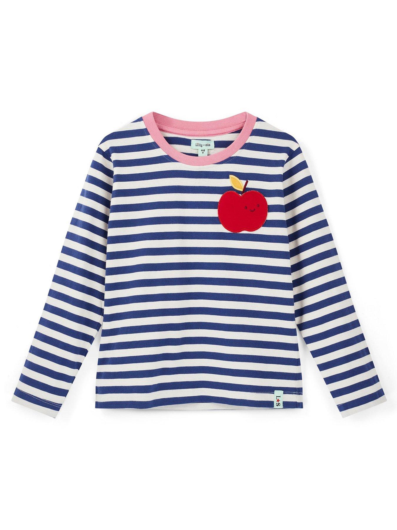 Lilly + Sid Girls  Navy Apple On Stripe Print Top