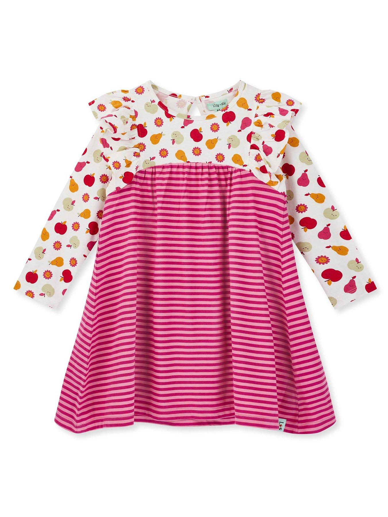Lilly + Sid Girls Pink Apple Pear Print Dress - Navy