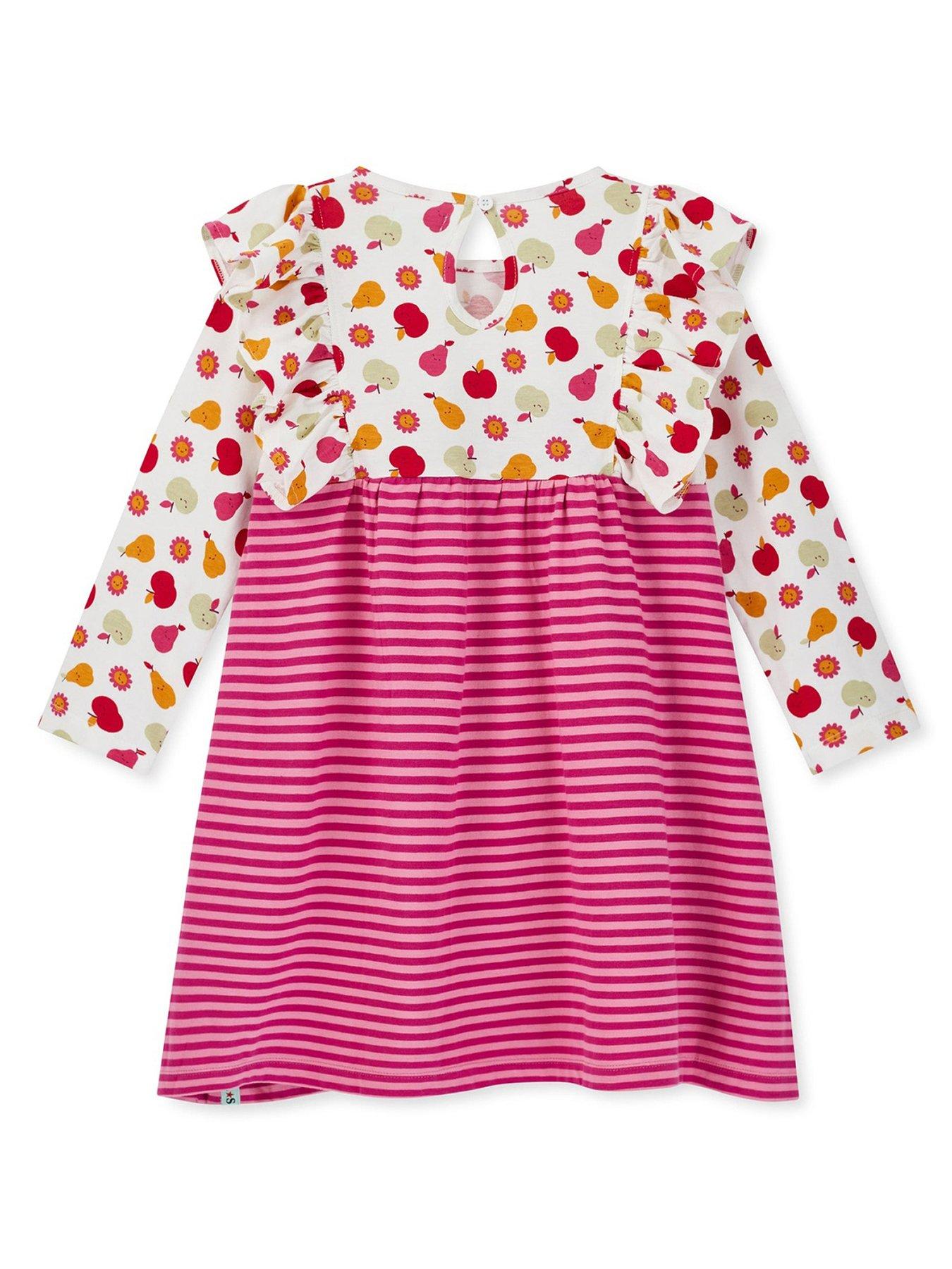  image of lilly-sid-girls-pink-apple-pear-print-dress-navy