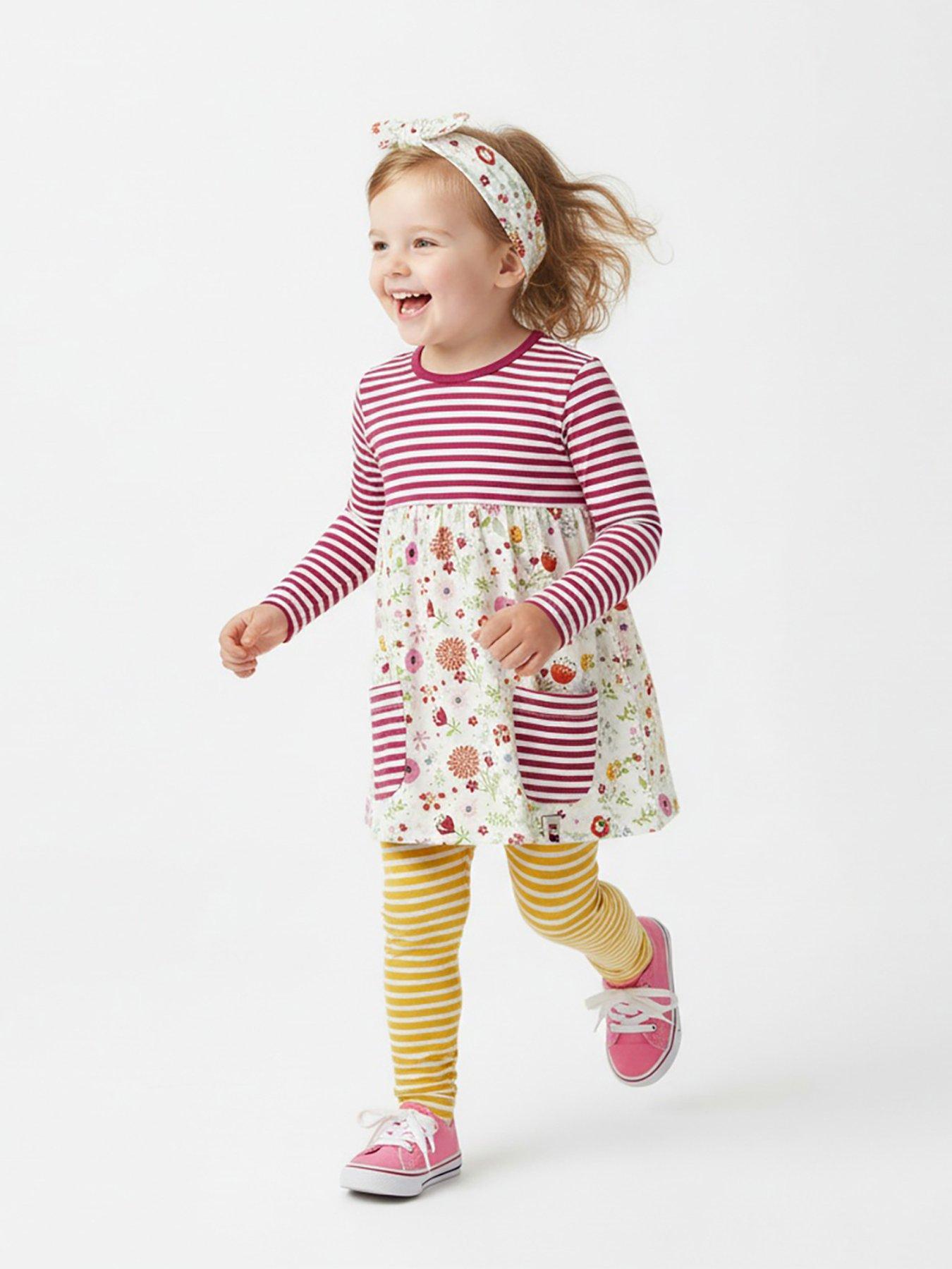 Lilly + Sid Girls Multicoloured Pressed Flower Print Dress, Legging And Headband Set - Multi