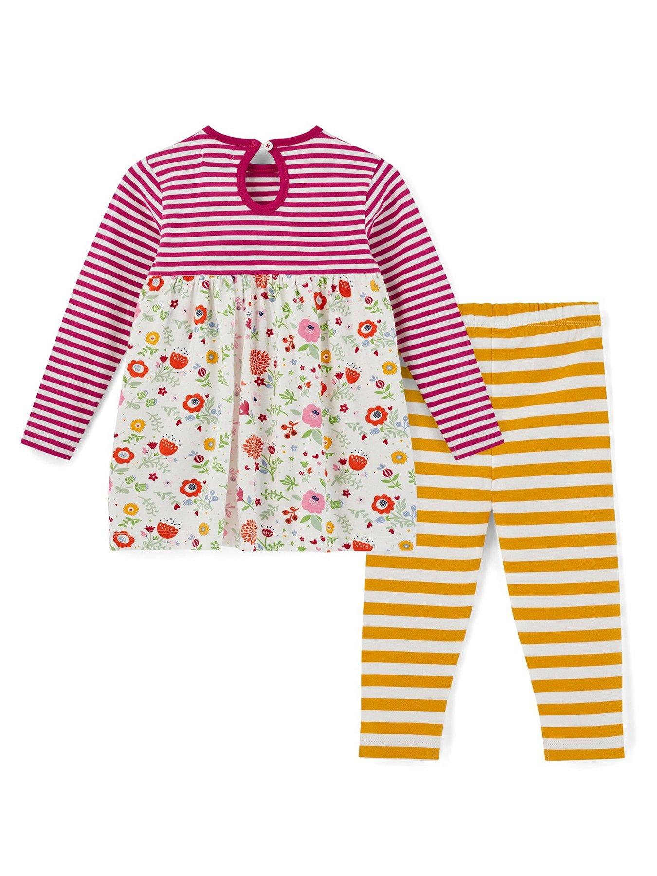 Image 3 of 6 of Lilly + Sid Girls Multicoloured Pressed Flower Print Dress, Legging And Headband Set - Multi