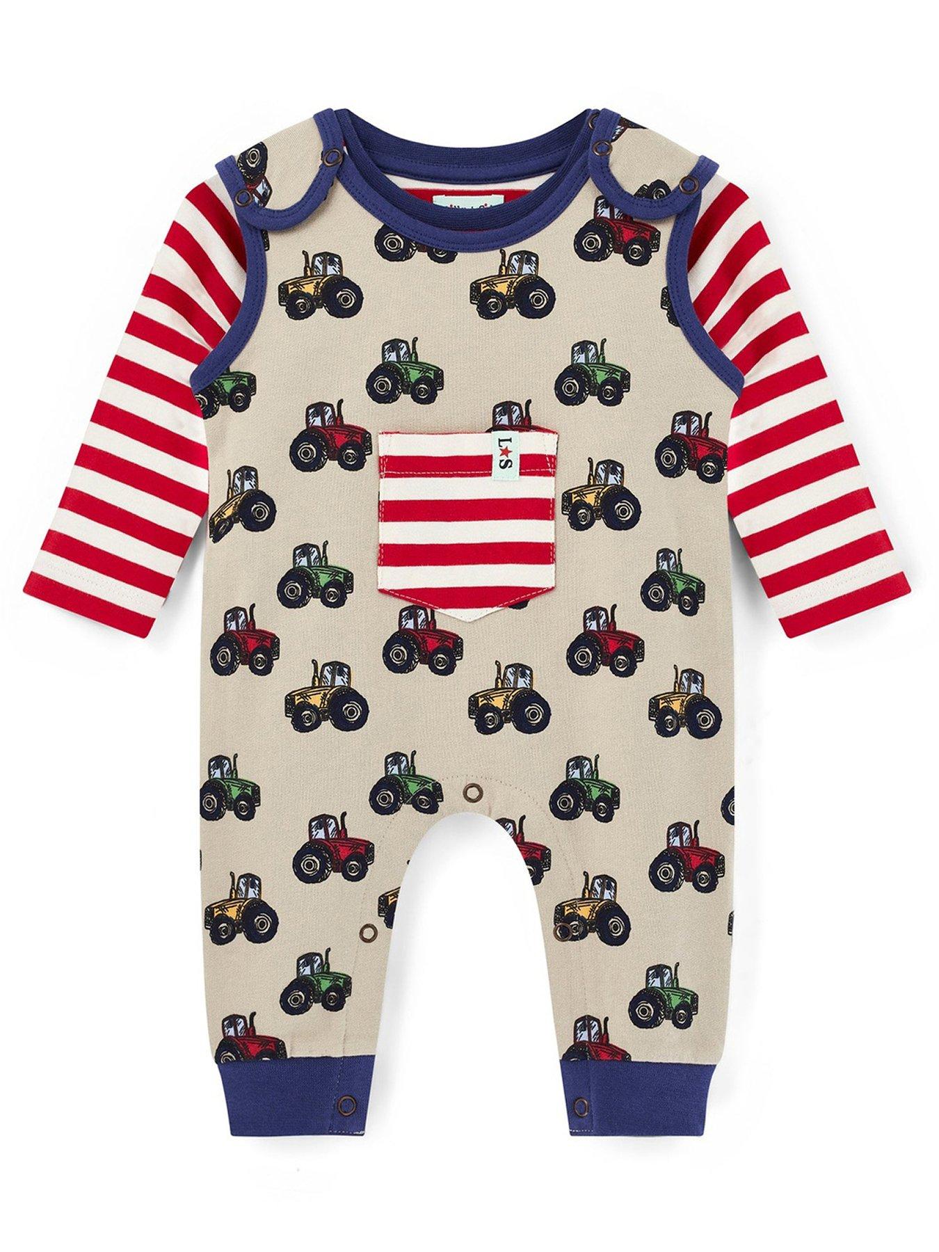 Lilly + Sid Boys Multicoloured Tractor Print Top And Dungaree Set - Multi