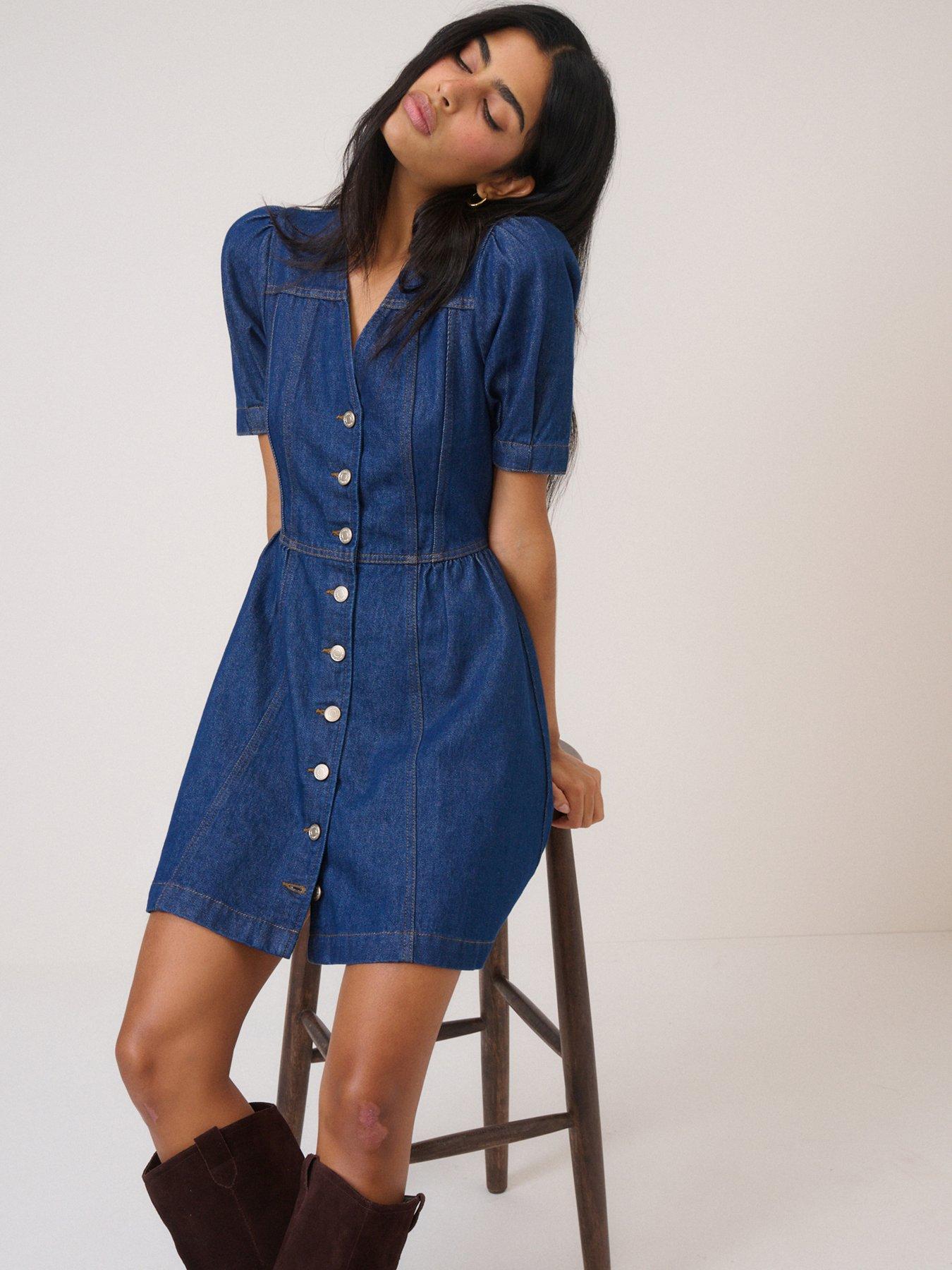 Nobodys Child Denim Seamed Fit And Flare Mini Dress - Blue