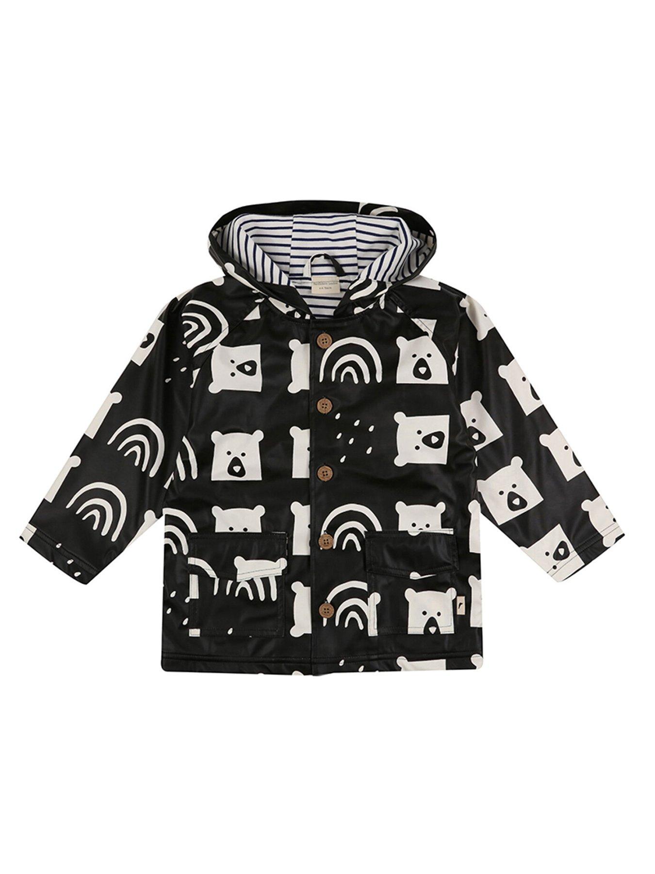  image of turtledove-london-kids-rainbear-print-hooded-raincoat-black