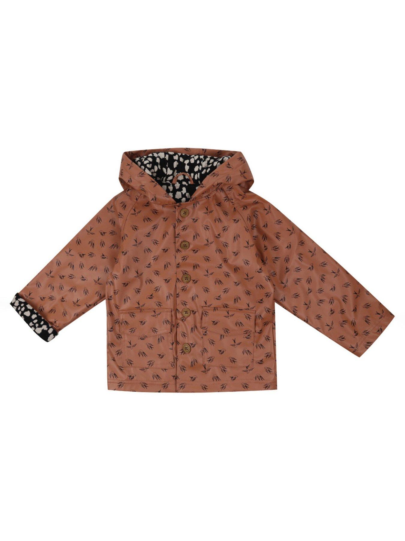  image of turtledove-london-kids-dancing-bird-print-hooded-raincoat-orange