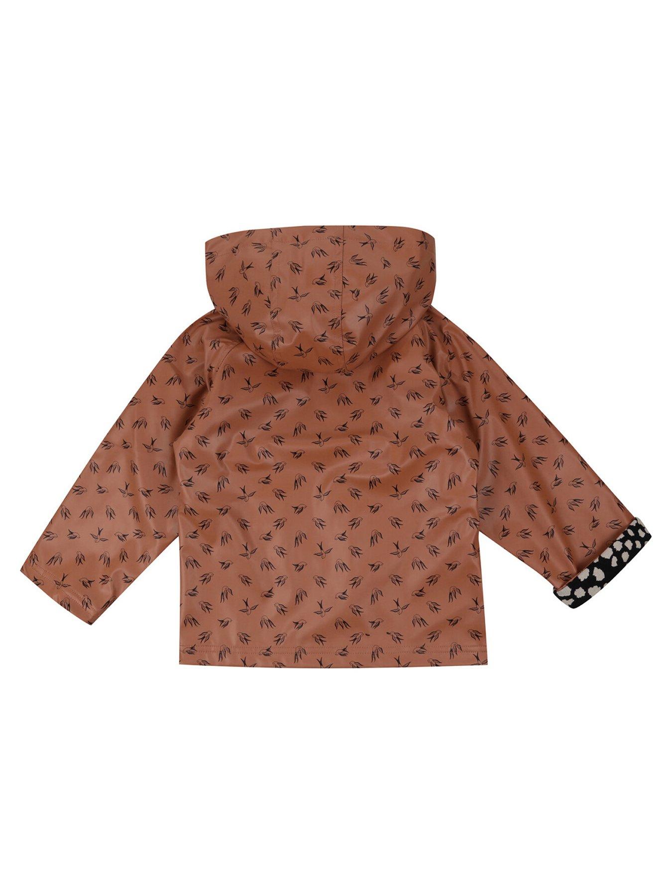  image of turtledove-london-kids-dancing-bird-print-hooded-raincoat-orange