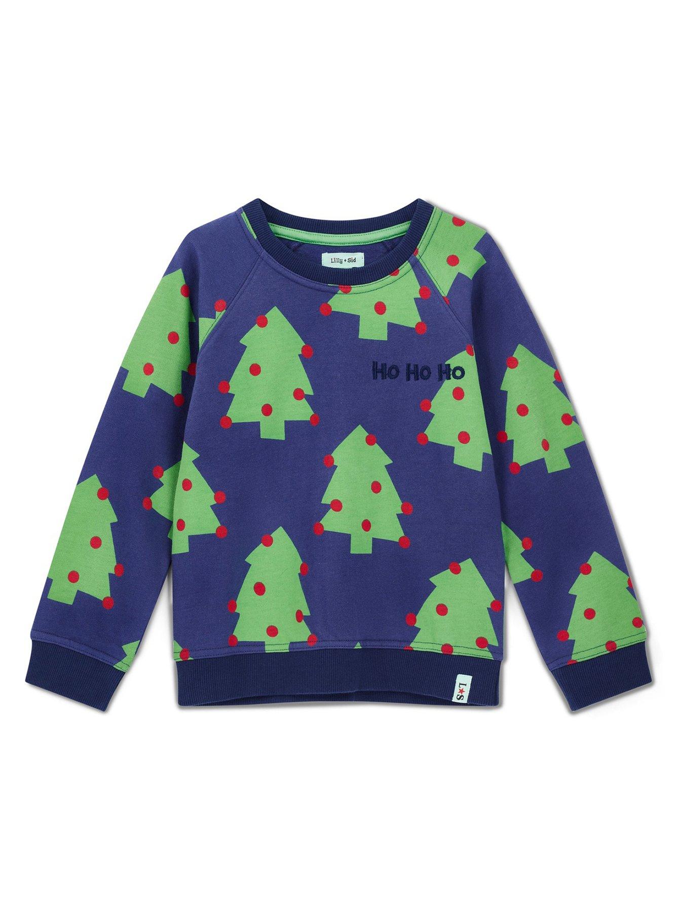 Lilly + Sid Boys  Navy Christmas Tree Print Sweatshirt