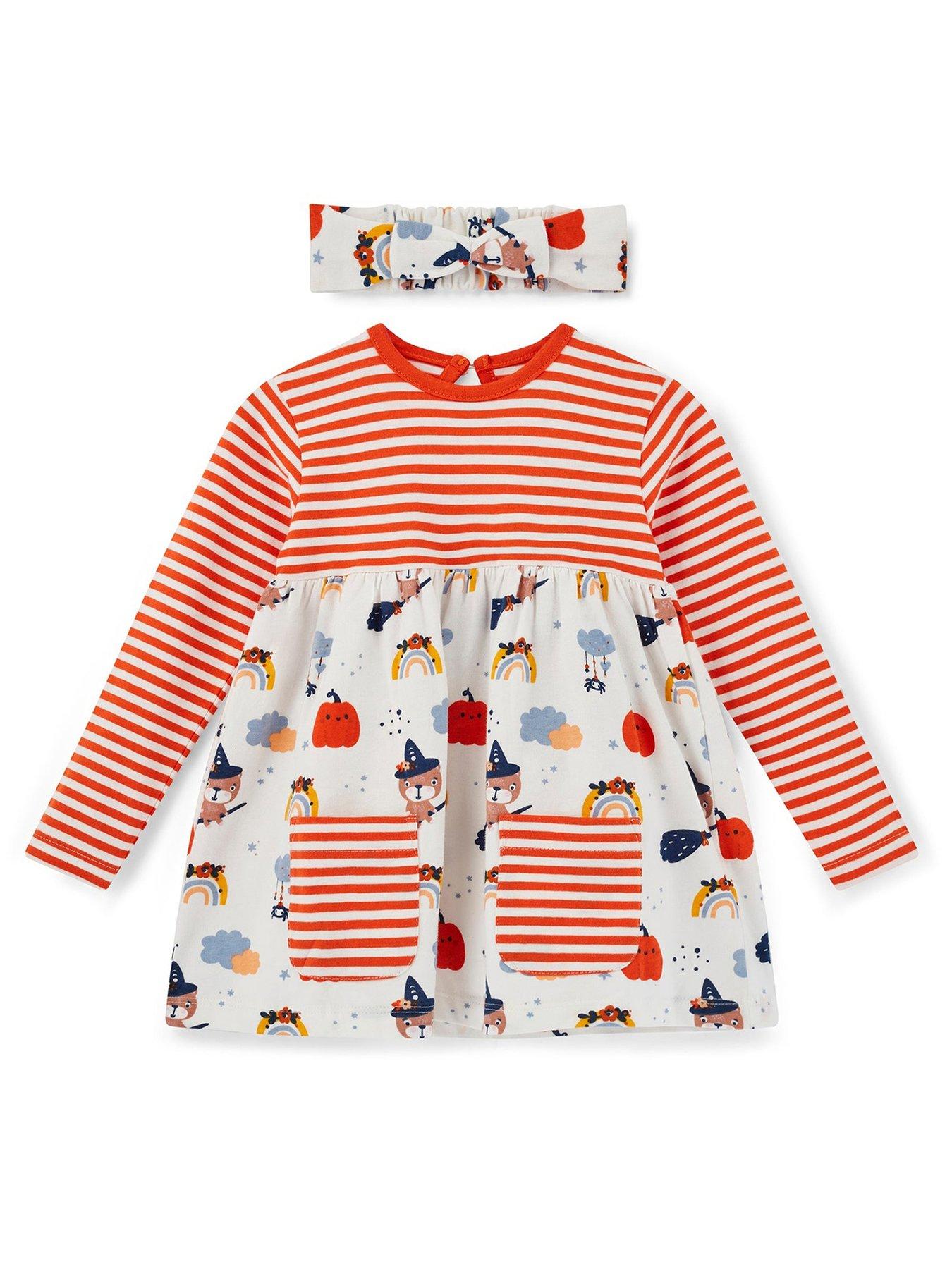 Lilly + Sid Girls Witch Print Dress, Leggings And Headband Set - Orange