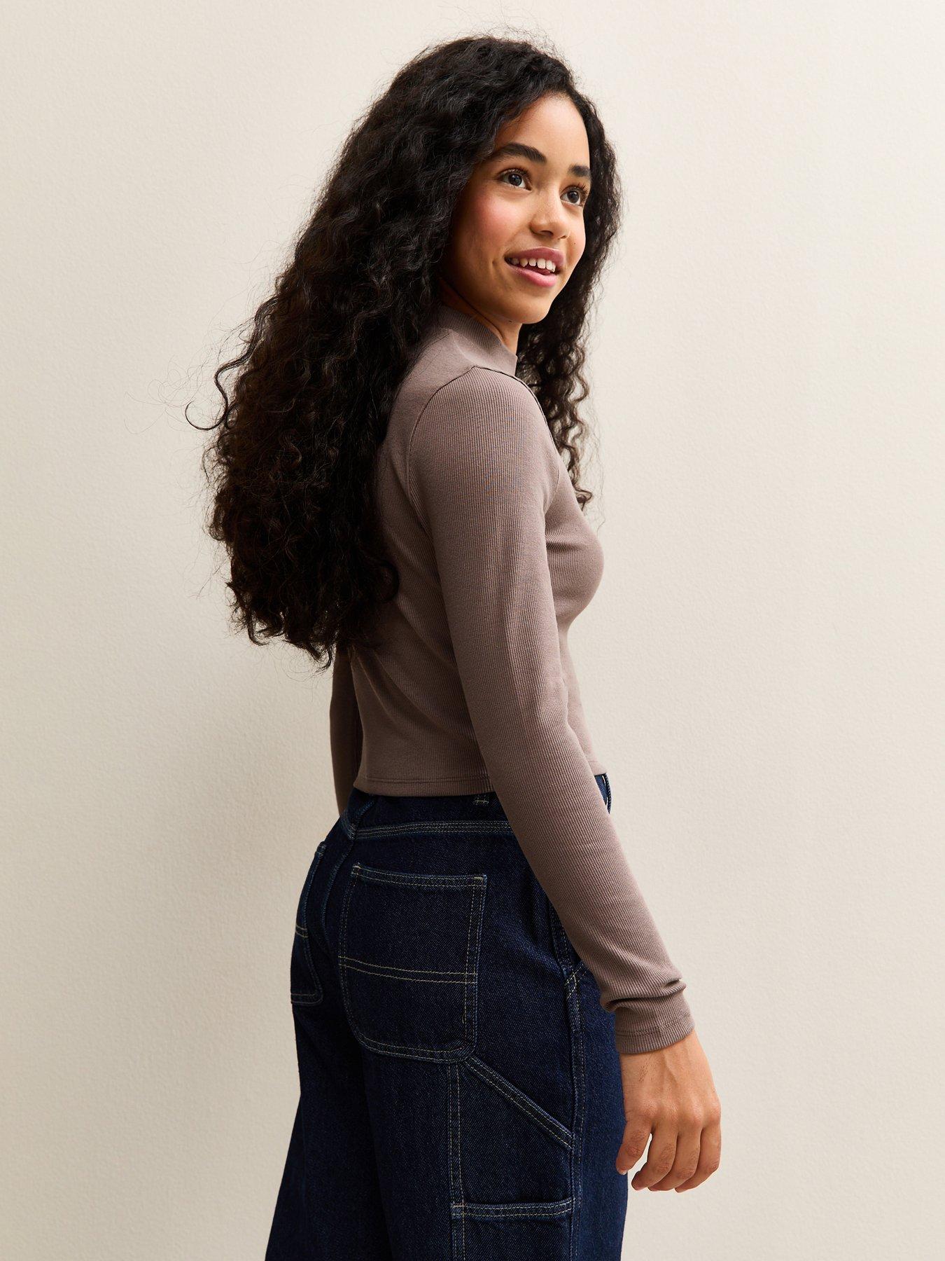 stillFront image of new-look-915-girls-long-sleeve-high-neck-top-mink