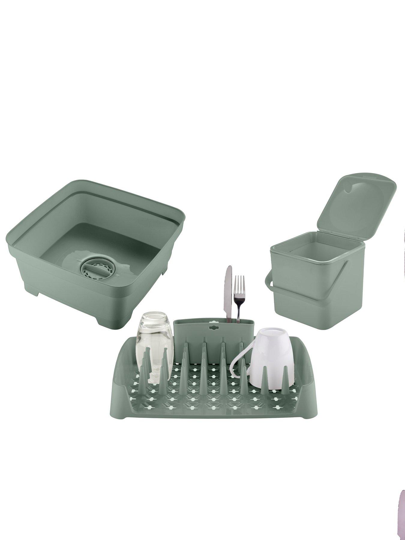undefined Kitchen Bundle With Washing Up Bowl With Plug, Dish Rack And 3.5l Caddy