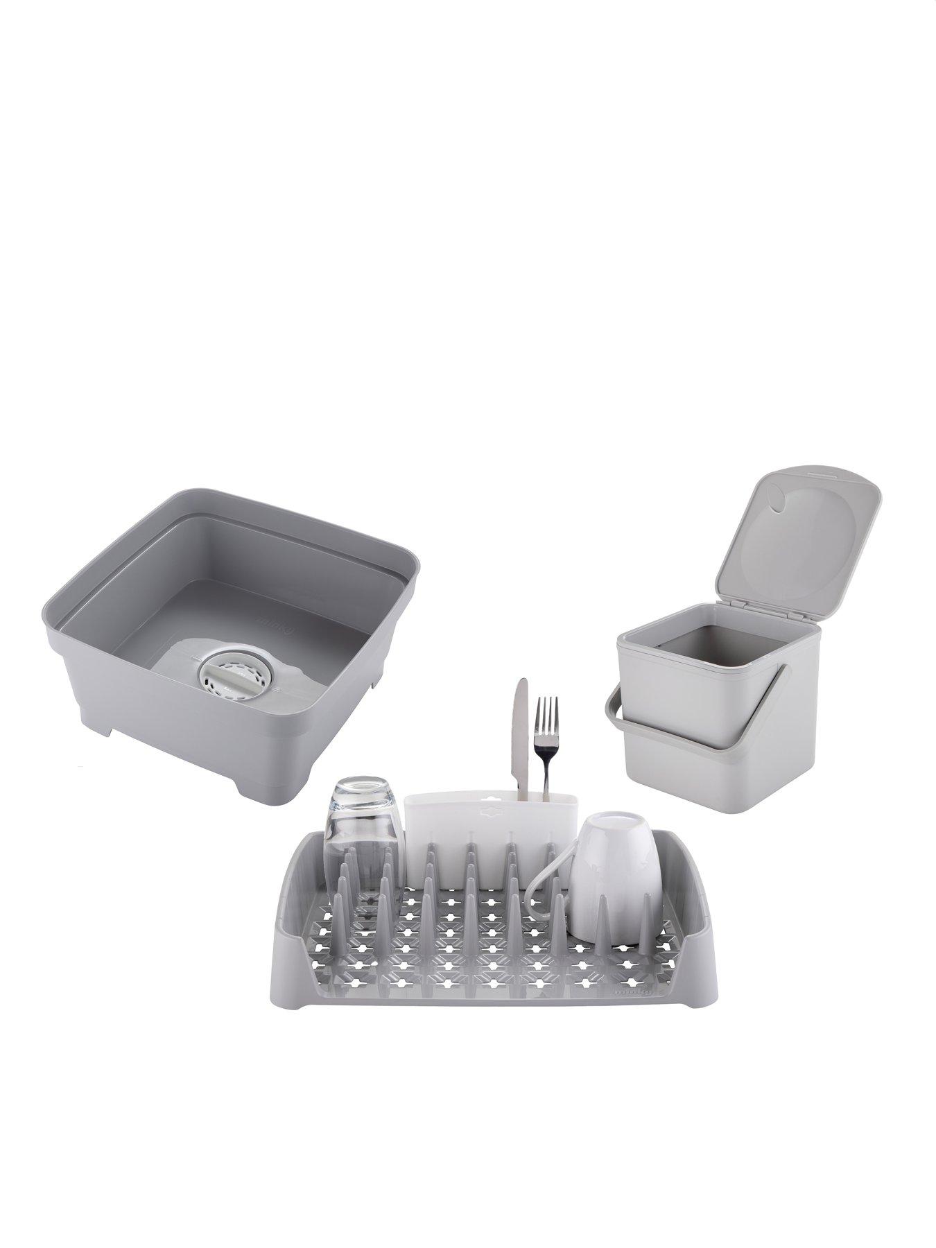 undefined Kitchen Bundle With Washing Up Bowl With Plug, Dish Rack And 3.5l Caddy