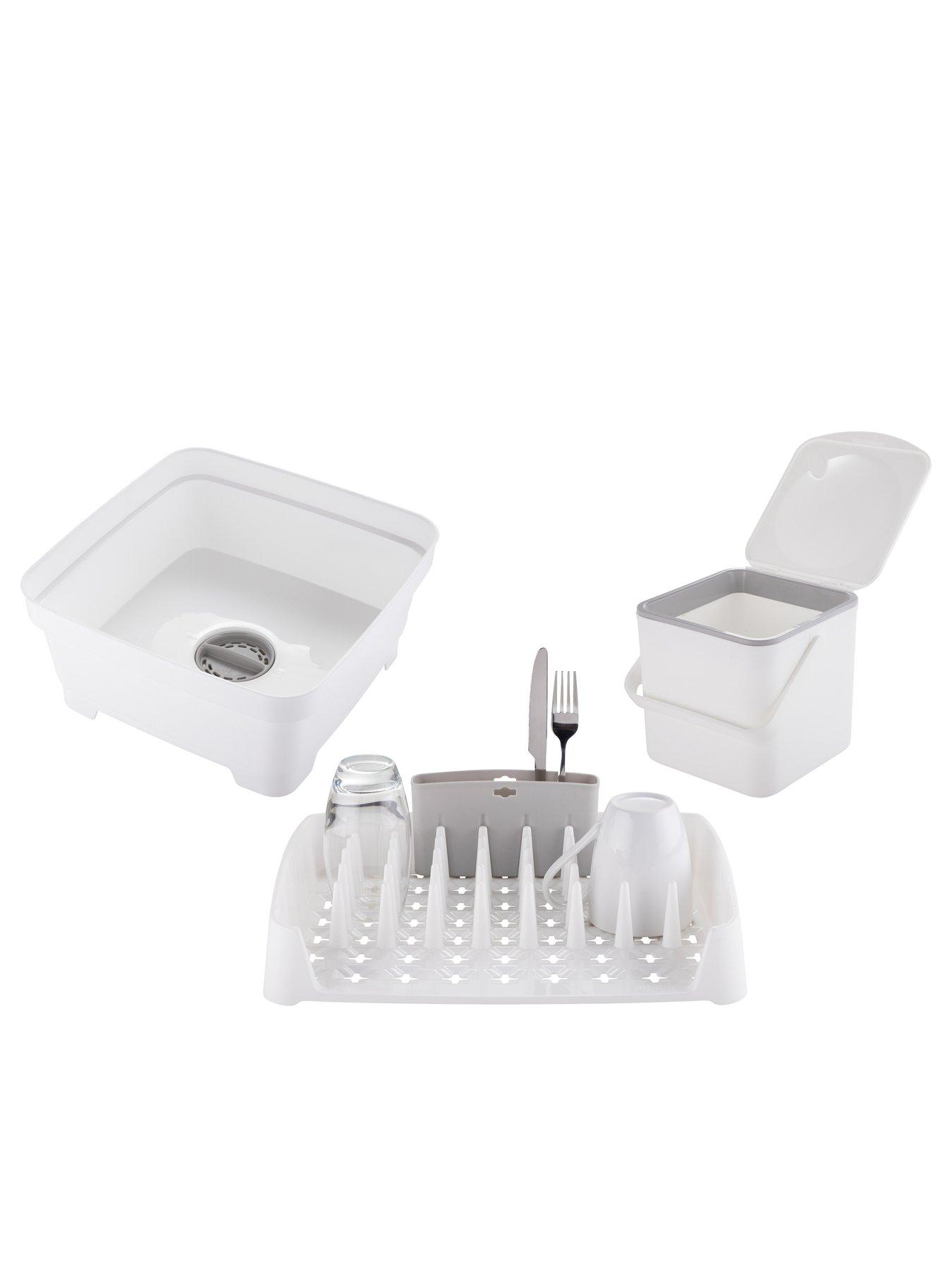 undefined Kitchen Bundle With Washing Up Bowl With Plug, Dish Rack And 3.5l Caddy