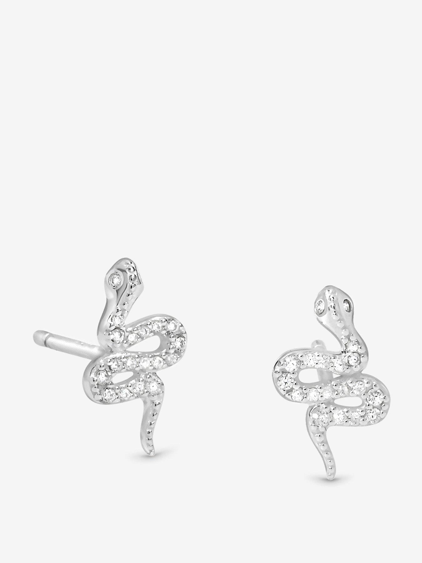 undefined Simply Silver Sterling Silver 925 Cubic Zirconia Pave Snake Stud Earrings