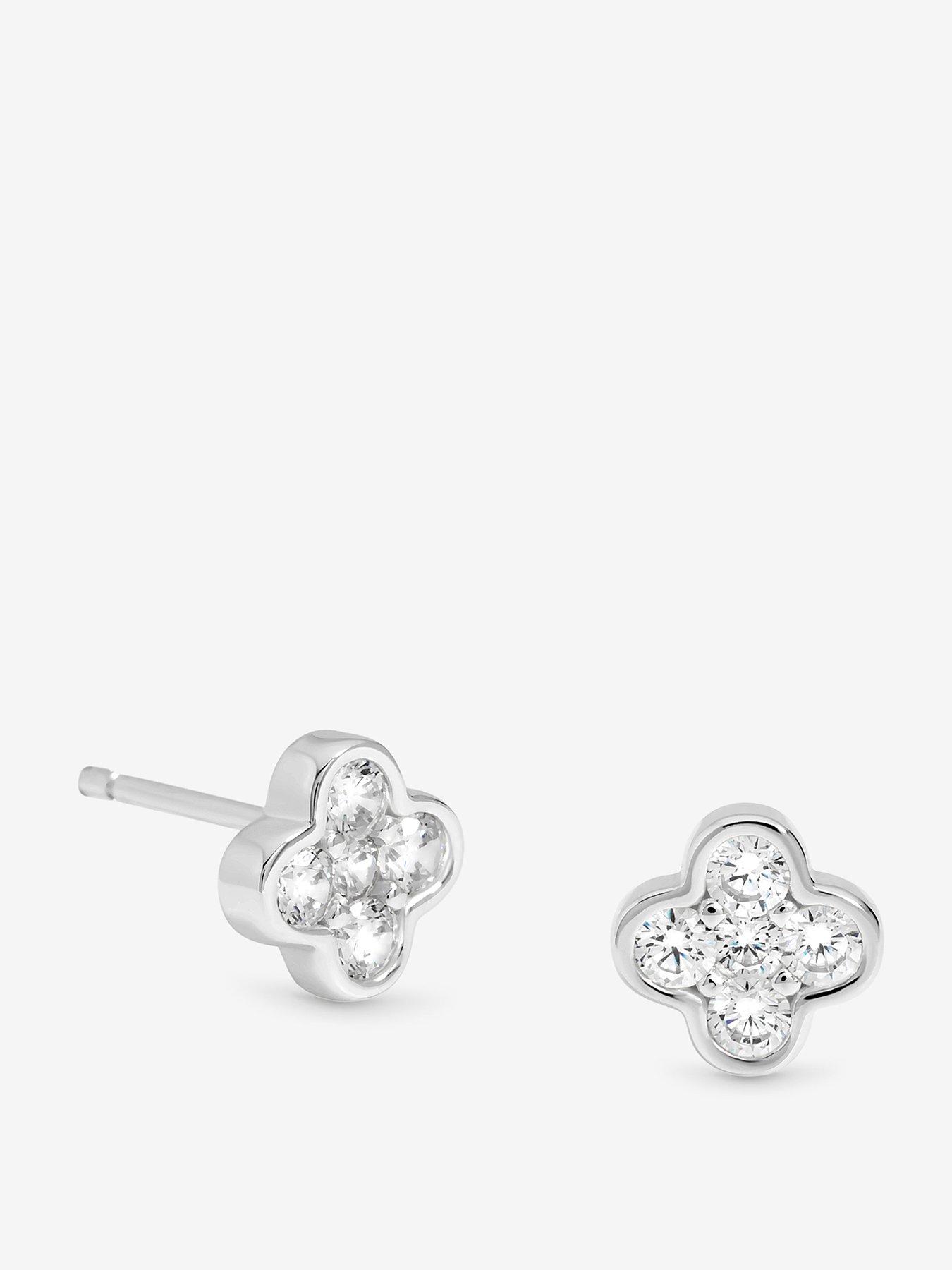 undefined Simply Silver Sterling Silver 925 Polished and Cubic Zirconia Clover Stud Earrings