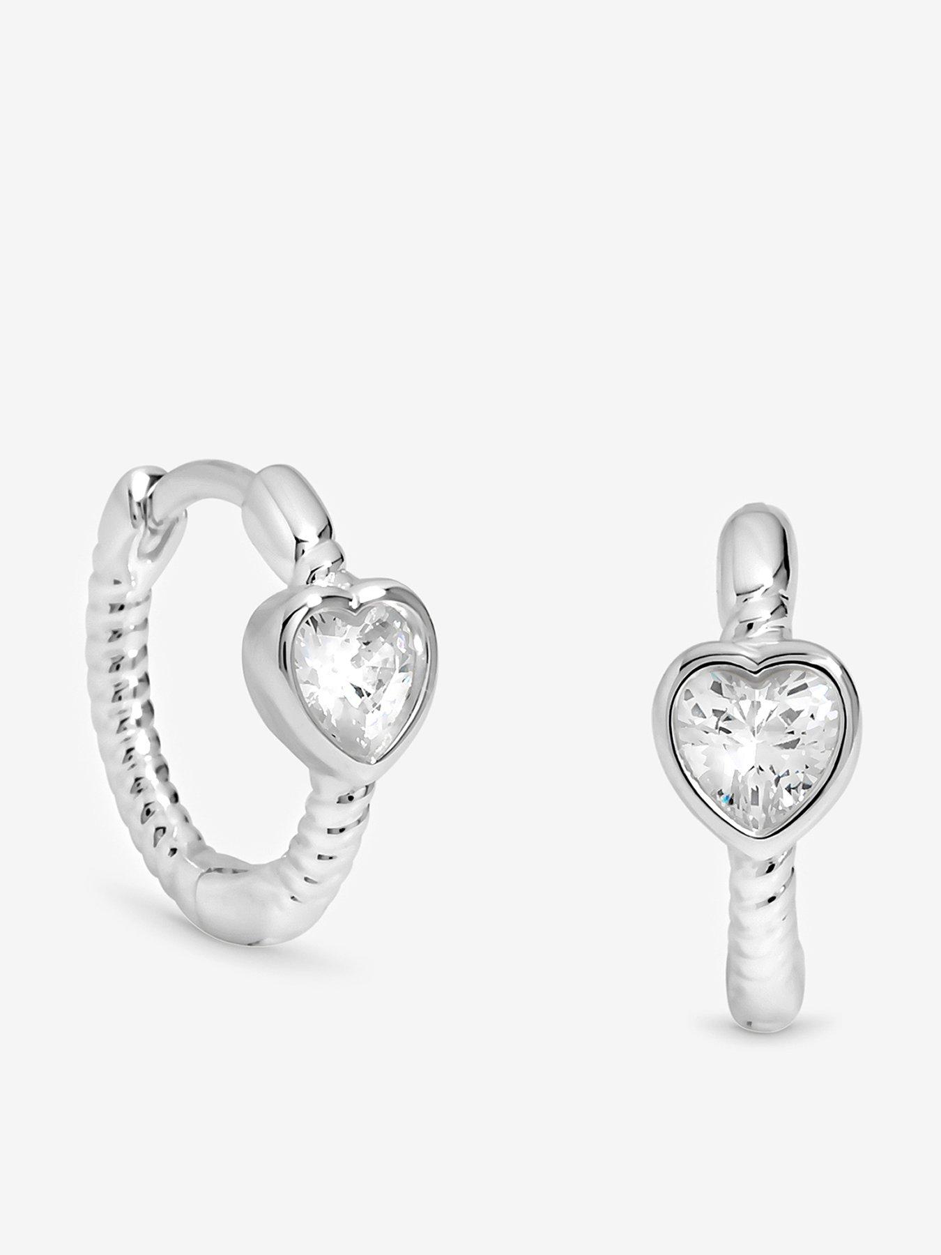 Simply Silver Sterling Silver 925 Polished Cubic Zirconia Centre Heart Hoop Earrings