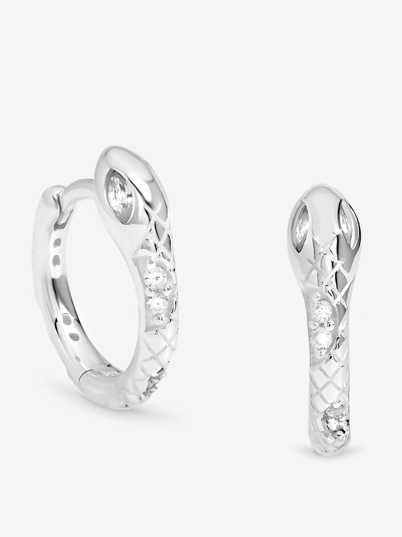 undefined Simply Silver Sterling Silver 925 Polished Textured Snake Huggie Hoop Earrings