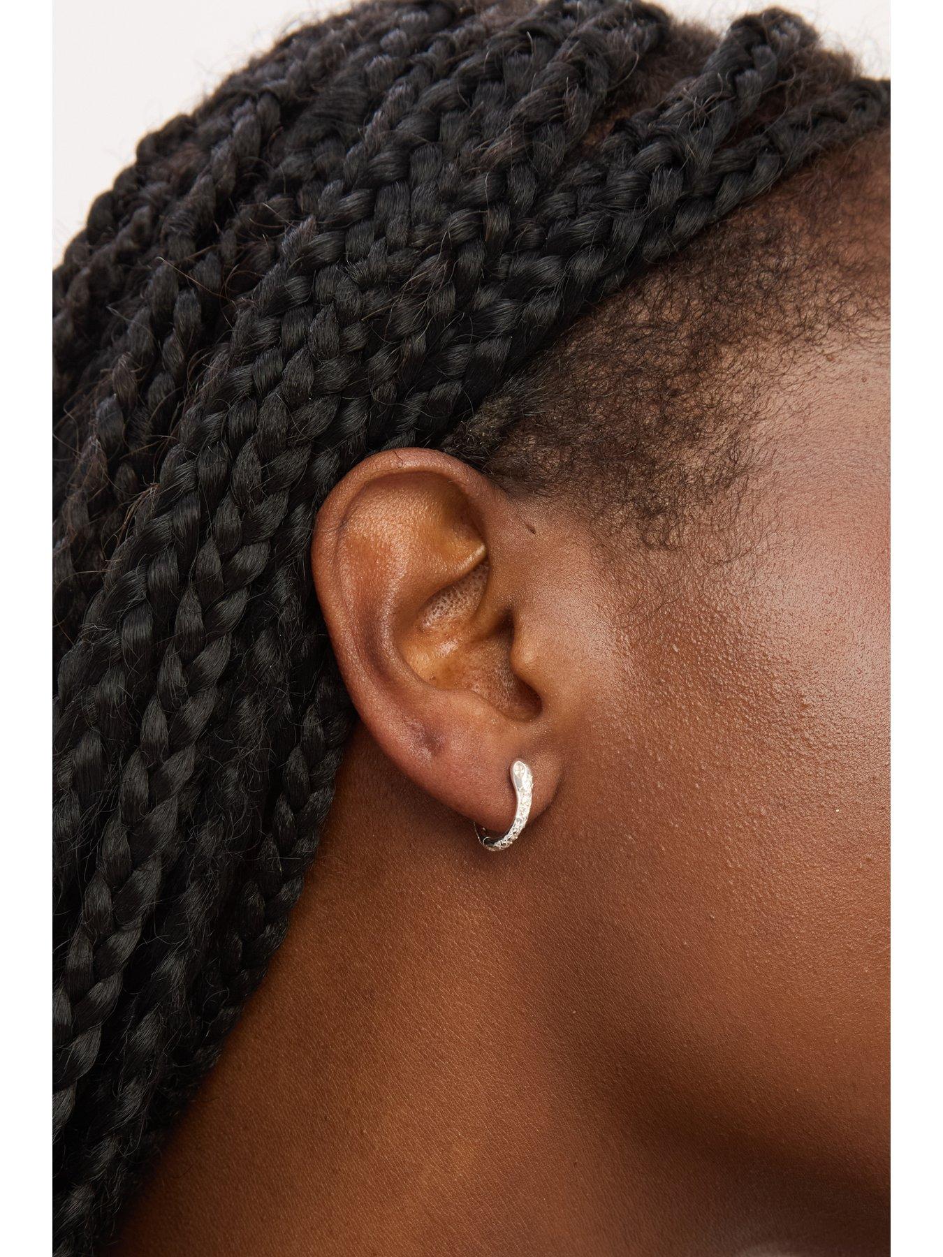 Image 2 of 3 of Simply Silver Simply Silver Sterling Silver 925 Polished Textured Snake Huggie Hoop Earrings