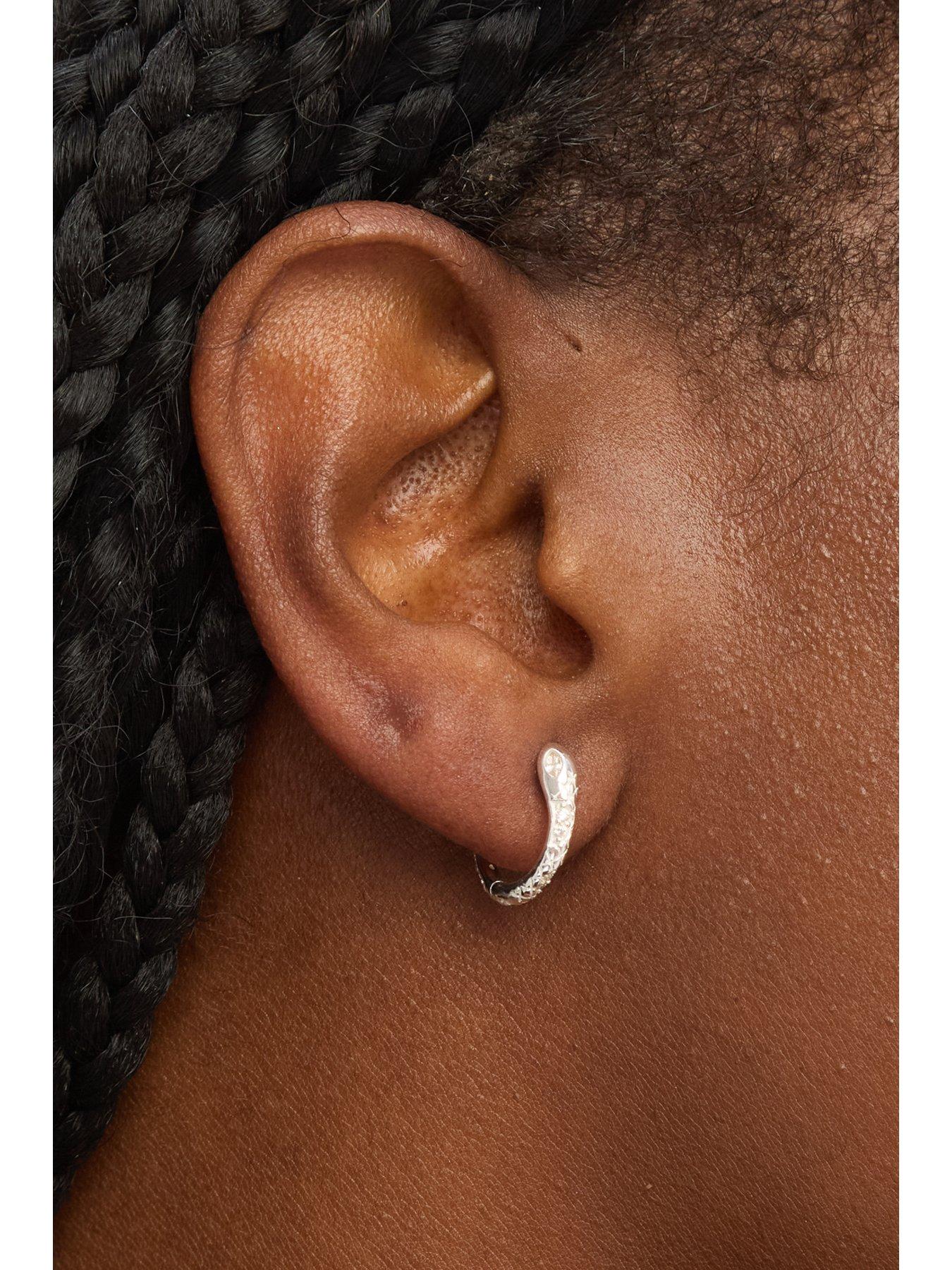 Image 3 of 3 of Simply Silver Simply Silver Sterling Silver 925 Polished Textured Snake Huggie Hoop Earrings