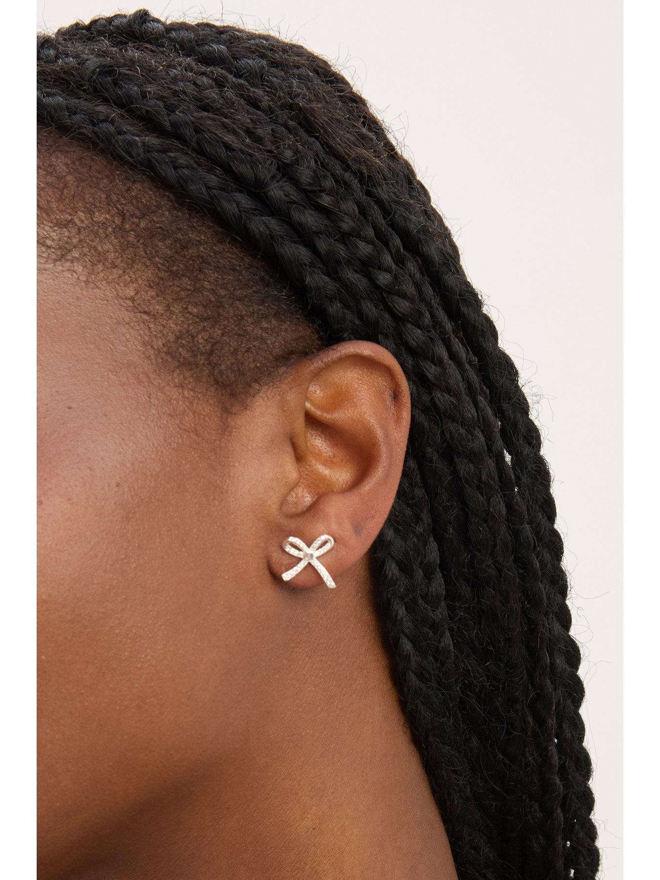 Image 2 of 2 of Simply Silver Simply Silver Sterling Silver 925 Pave Bow Stud Earrings