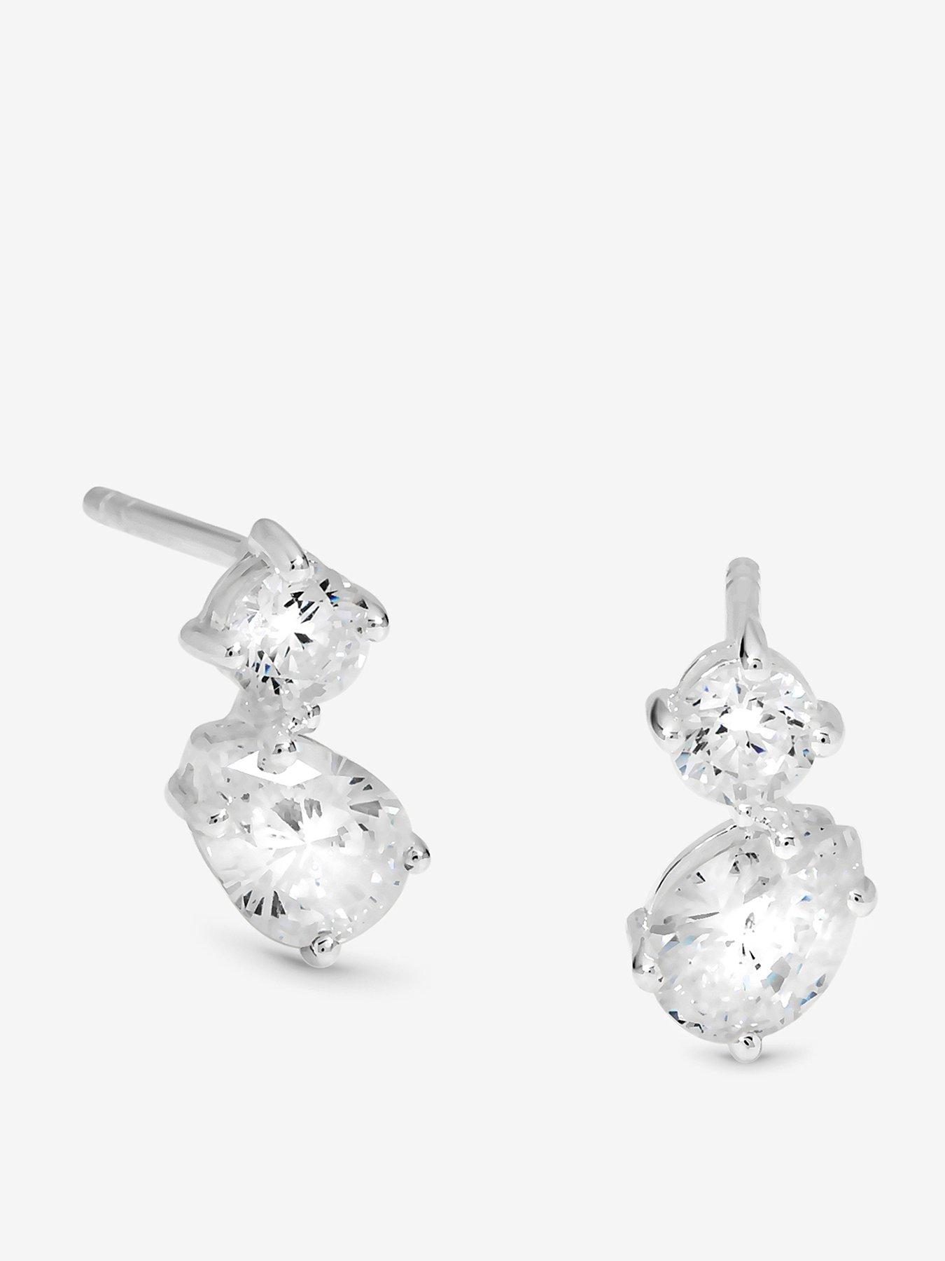 Simply Silver Sterling Silver 925 Cubic Zirconia Duo Stone Stud Earrings