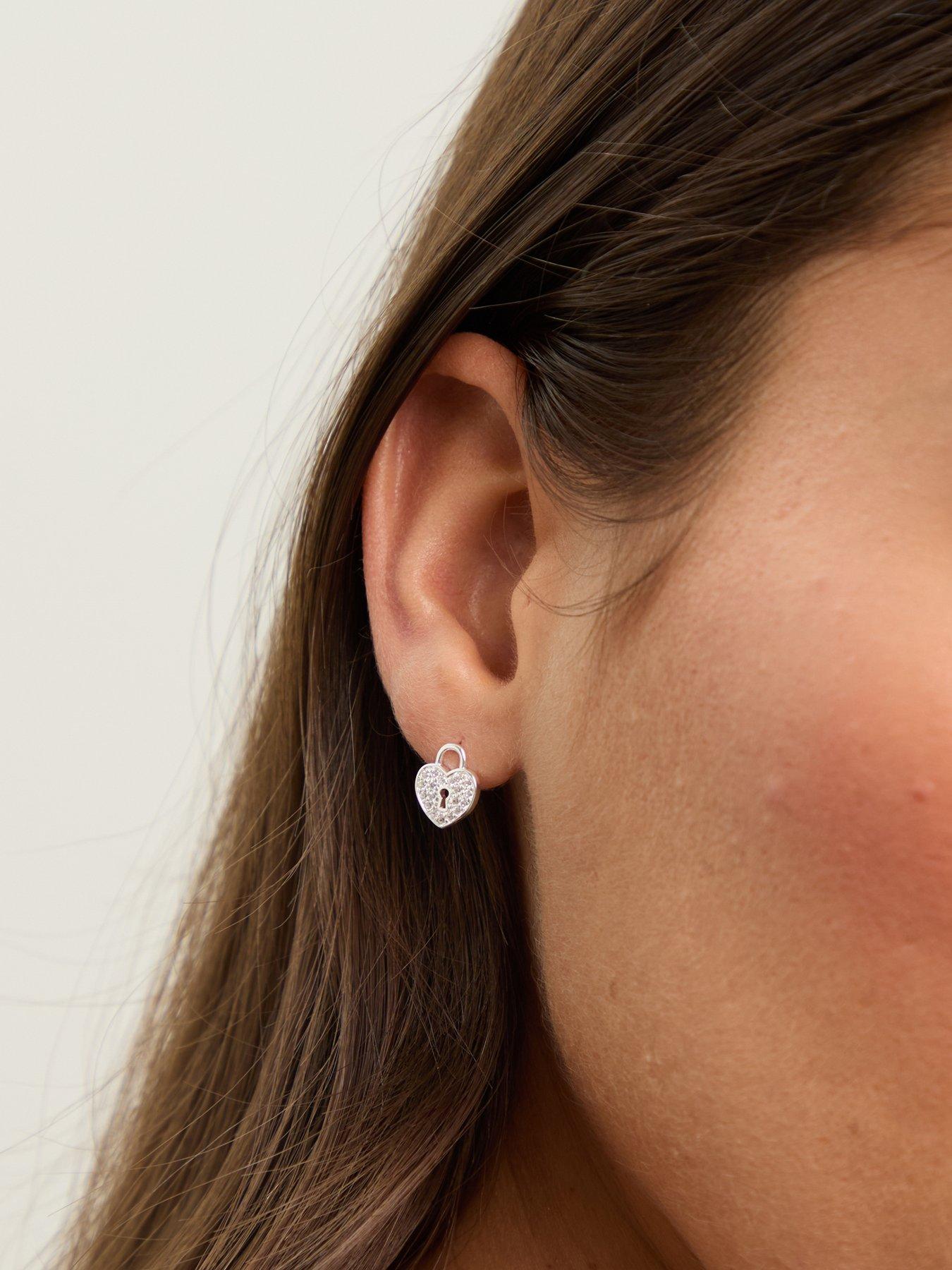 Image 3 of 3 of Simply Silver Simply Silver Sterling Silver 925 Pave Padlock Heart Stud Earrings