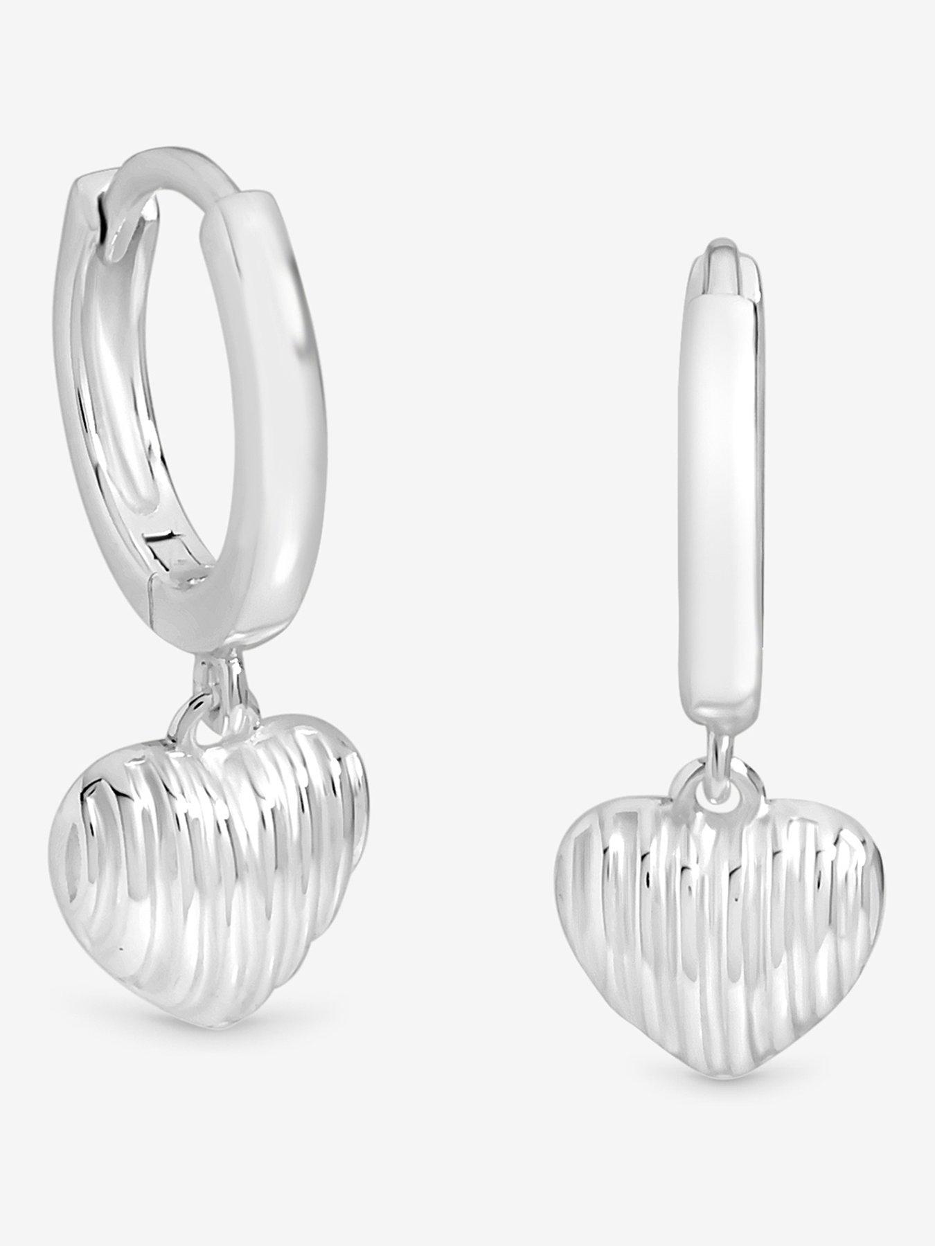 undefined Simply Silver Sterling Silver 925 Polished Ridged Puff Heart Hoop Earrings