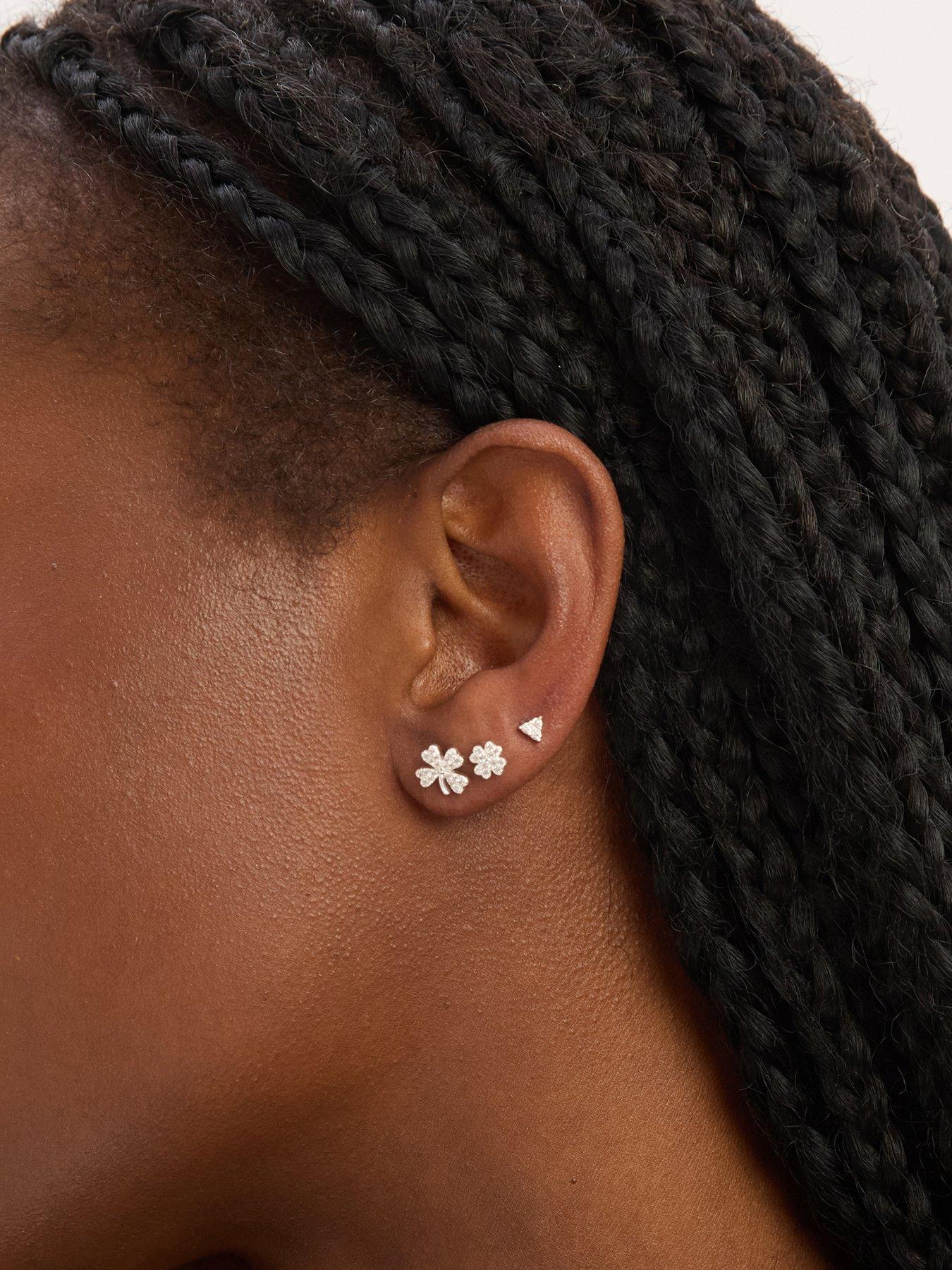  image of simply-silver-sterling-silver-925-polished-and-cubic-zirconia-clover-earrings-pack-of-3