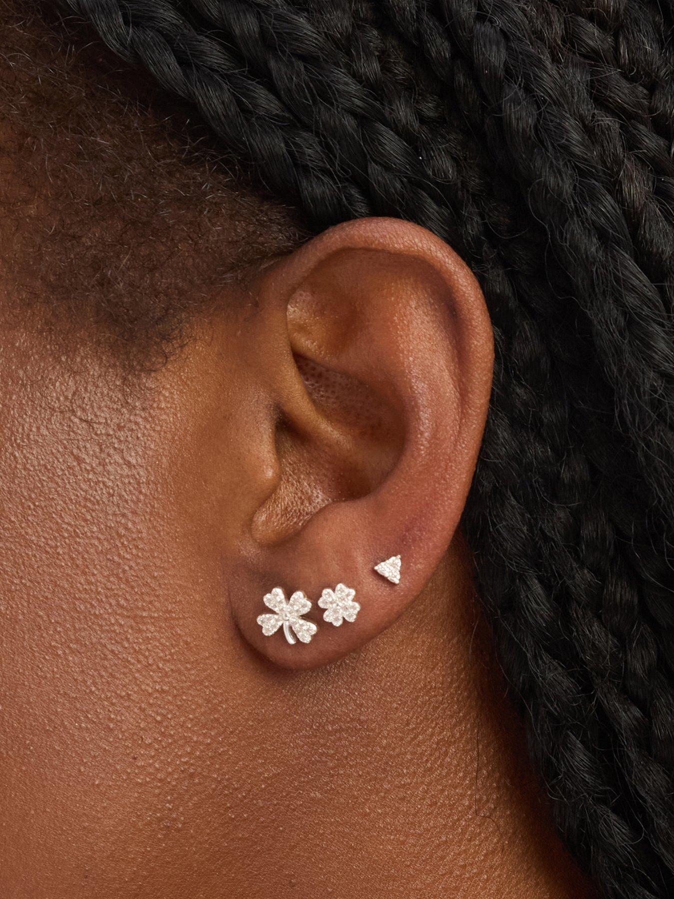  image of simply-silver-sterling-silver-925-polished-and-cubic-zirconia-clover-earrings-pack-of-3