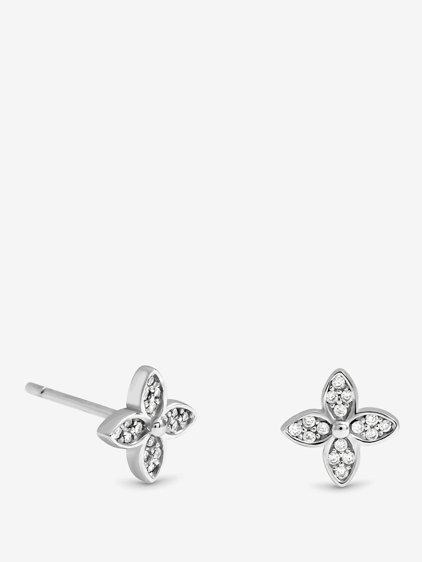 undefined Simply Silver Sterling Silver 925 Cubic Zirconia Floral Clover Earrings - Gift Sleeve
