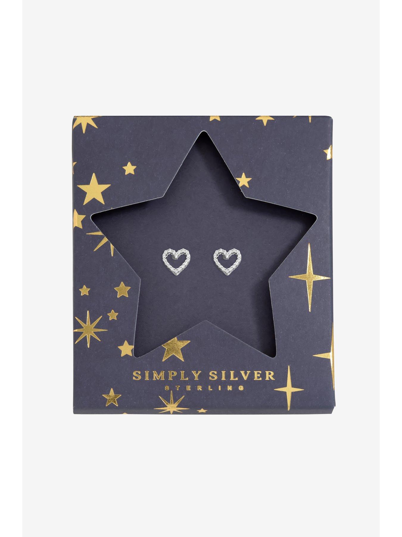 Simply Silver Sterling Silver 925 Cubic Zirconia Open Heart Earrings - Gift Sleeve