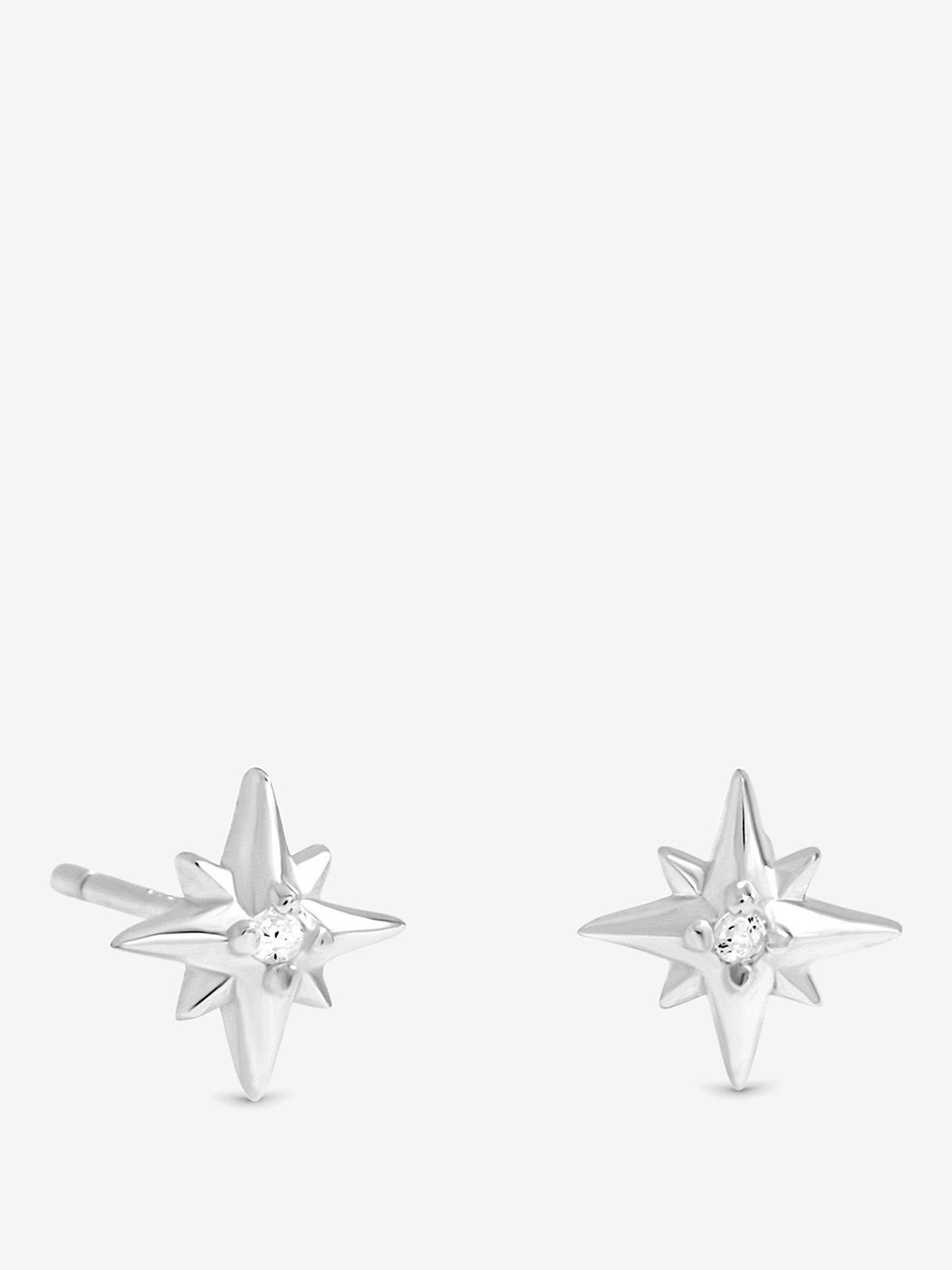 Simply Silver Sterling Silver 925 Polished and Cubic Zirconia Star Earrings - Gift Sleeve