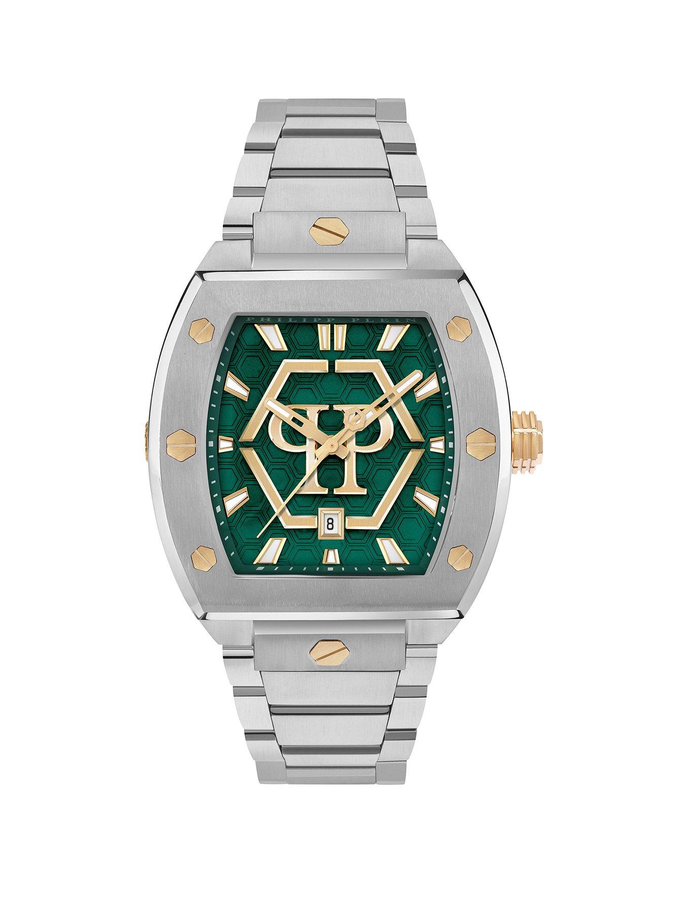 Philipp Plein THE HEXAGON PHANTOM 44MM MINI BICO IPYG CASE, GREEN DIAL, TWO TONE WATCH