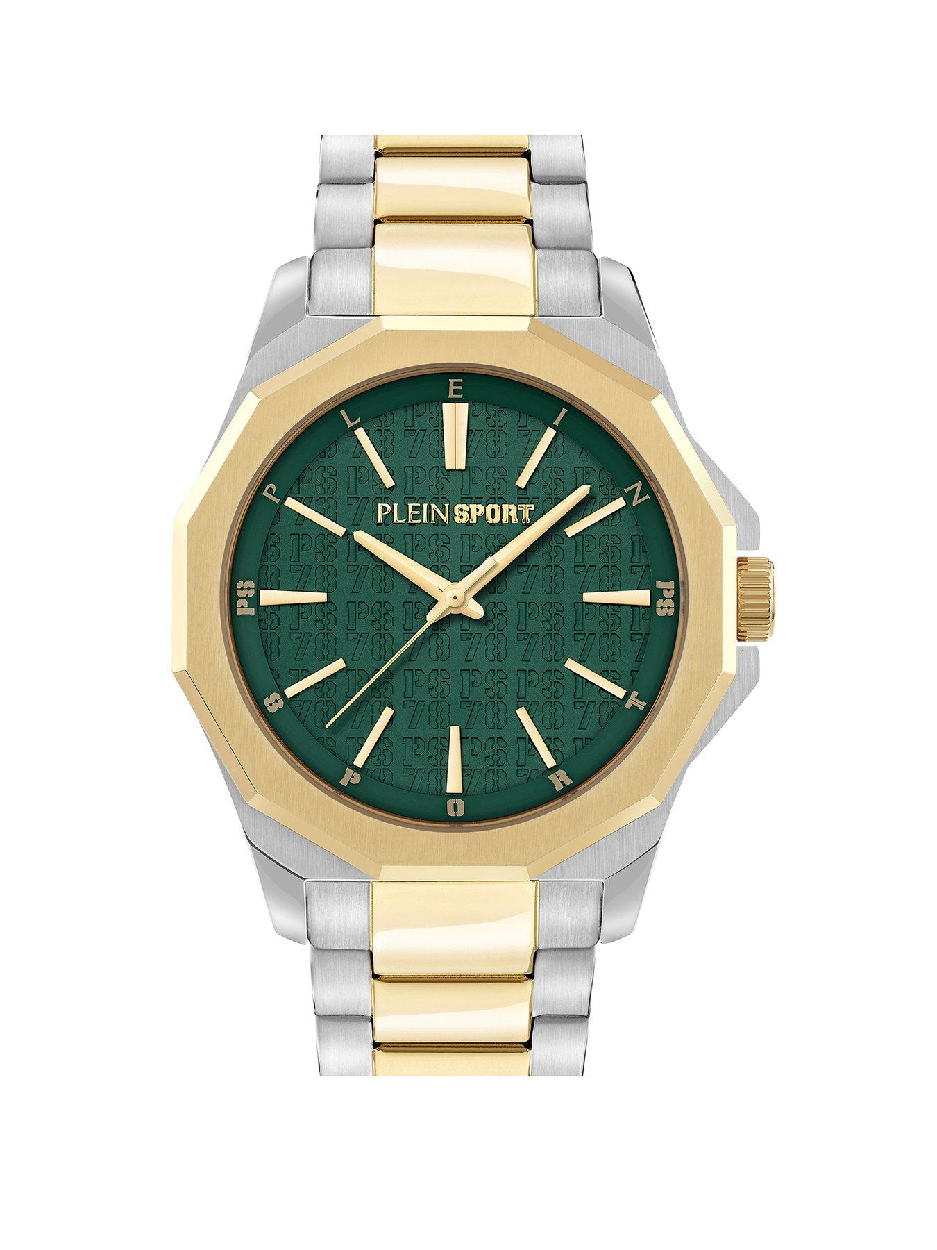 Philipp Plein PLEIN SPORT ONYX 42MM BICO CASE, GREEN DIAL, TWO TONE BRACELET