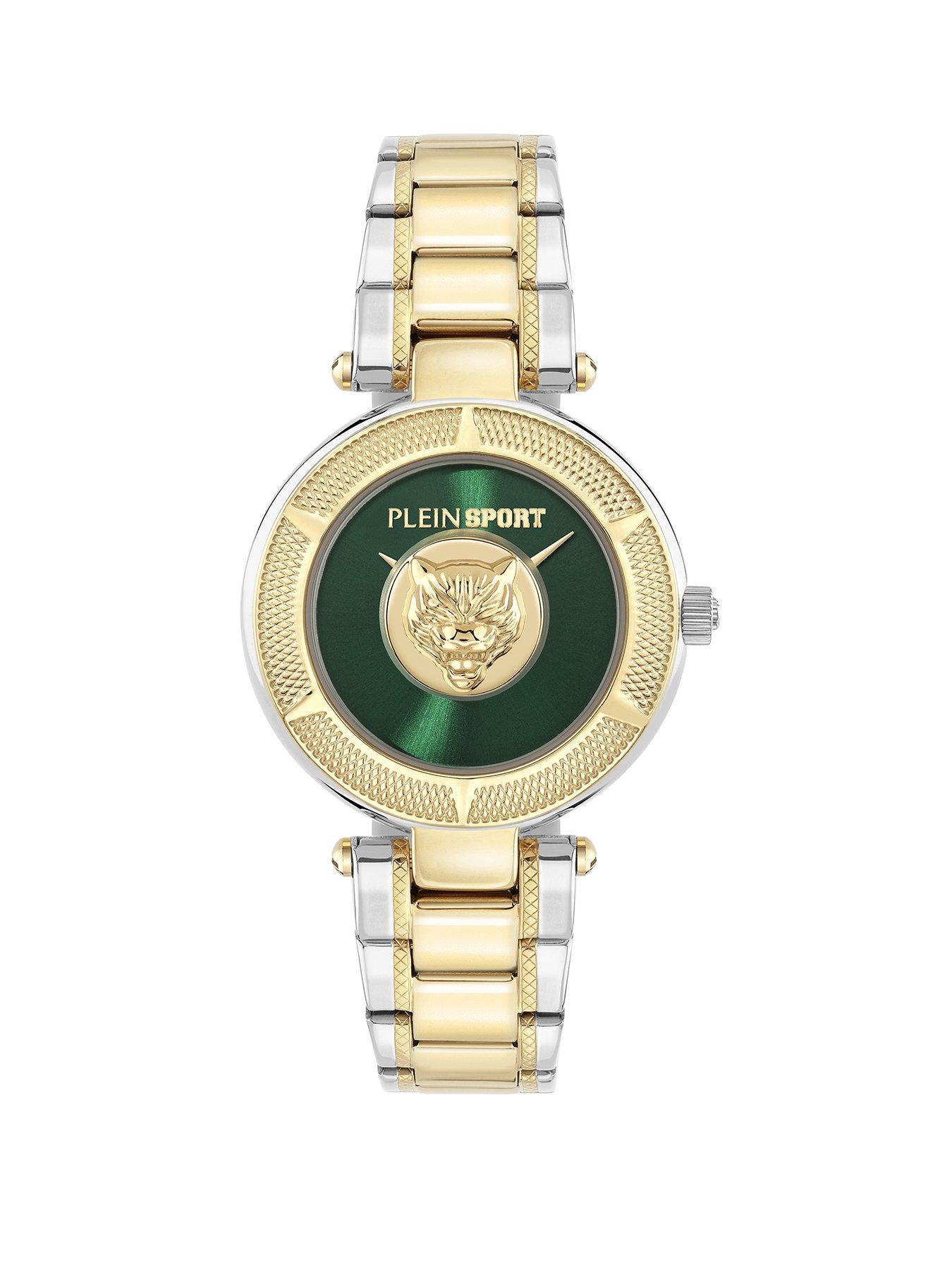 Philipp Plein PLEIN SPORT OPIUM 34MM BICO CASE, GREEN DIAL,  TWO TONE BRACELET