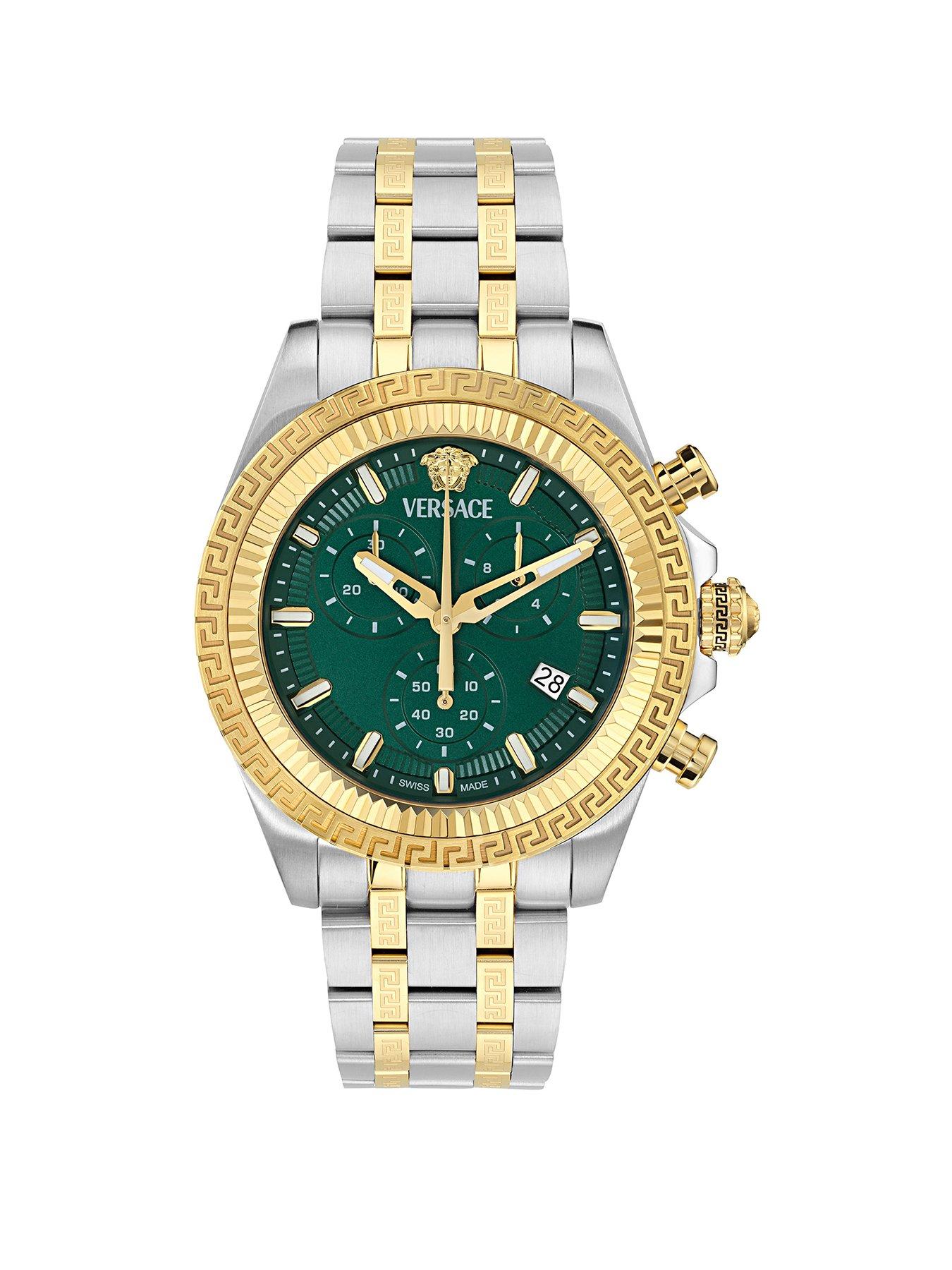 image of versace-fornax-44mm-2-tone-case-chronograph-green-dial-watch