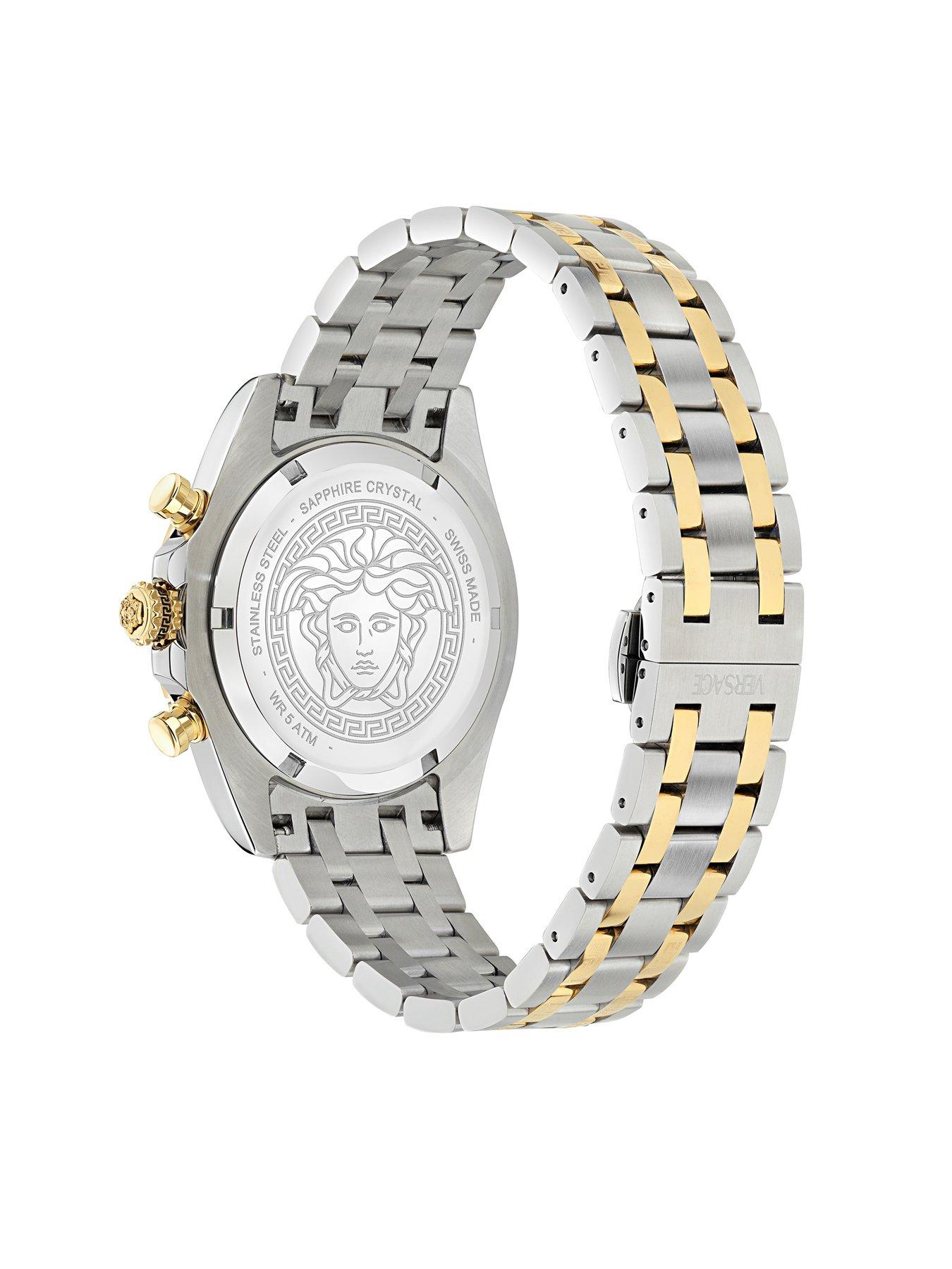  image of versace-fornax-44mm-2-tone-case-chronograph-green-dial-watch