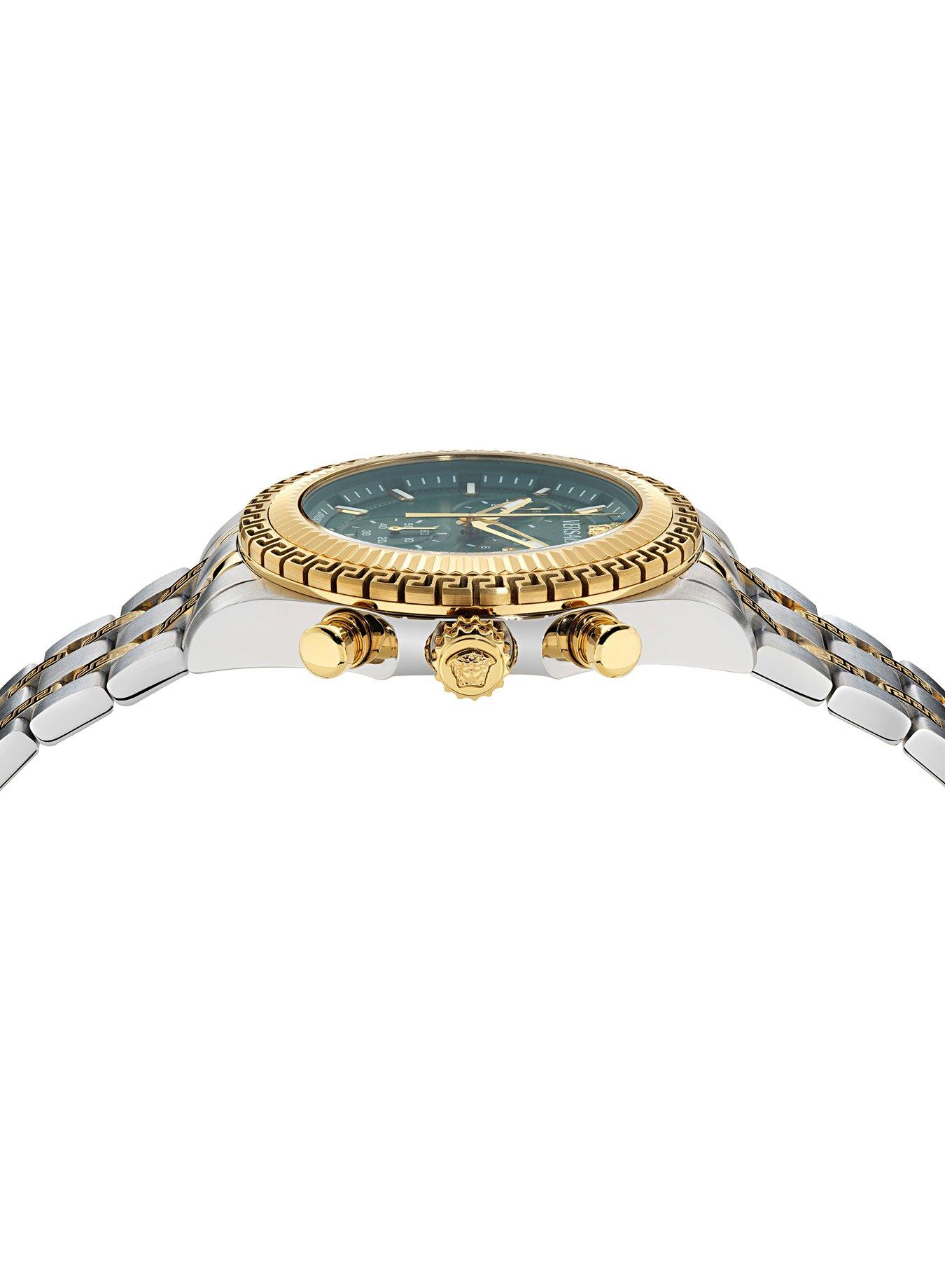  image of versace-fornax-44mm-2-tone-case-chronograph-green-dial-watch