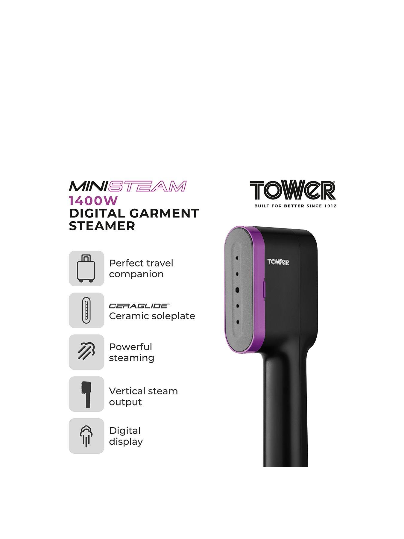  image of tower-t22038lil-ceraglide-handheld-garment-steamer-black-lilac