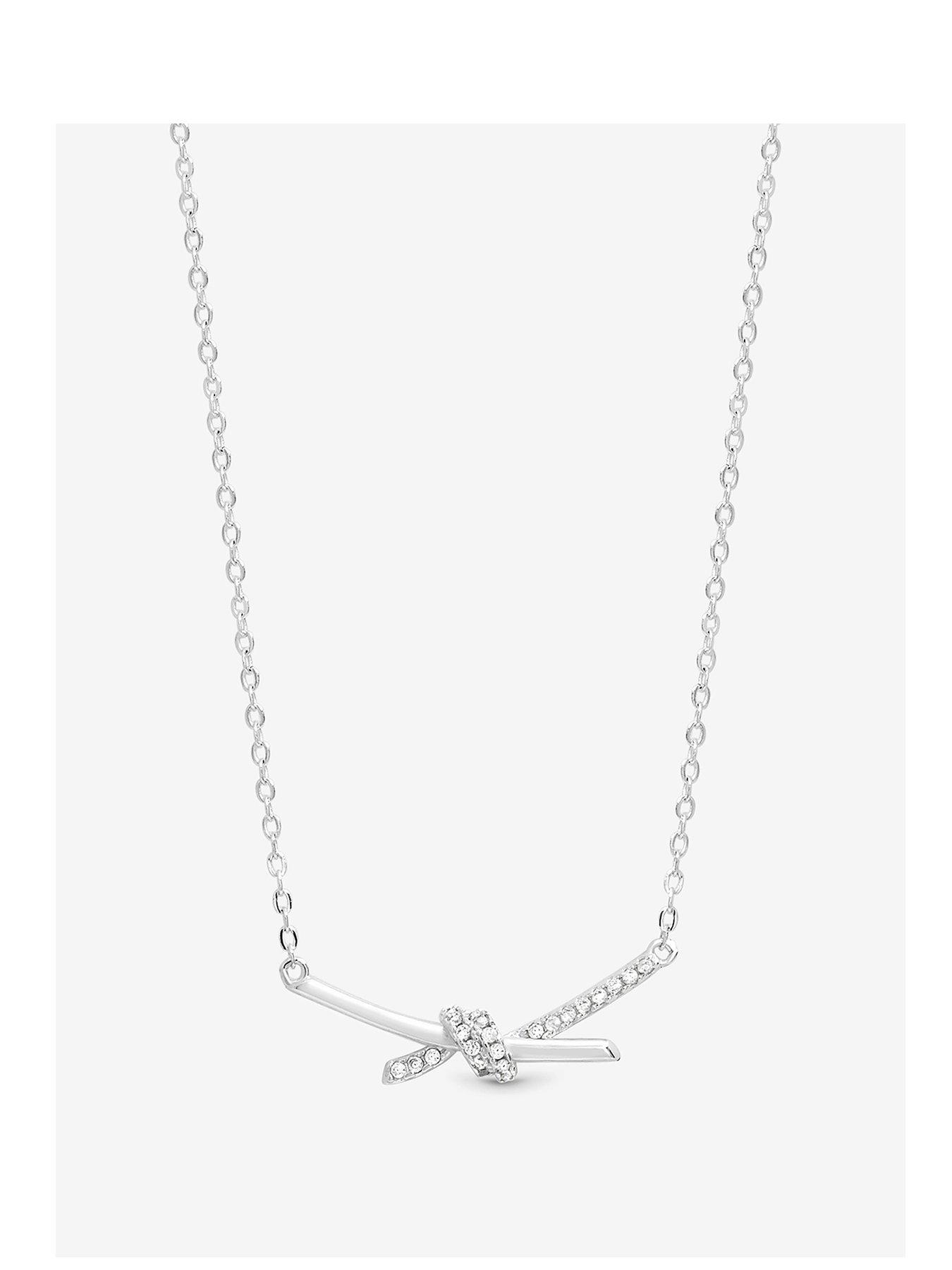 Simply Silver Sterling Silver 925 Polished and Pave Love Knot Necklace