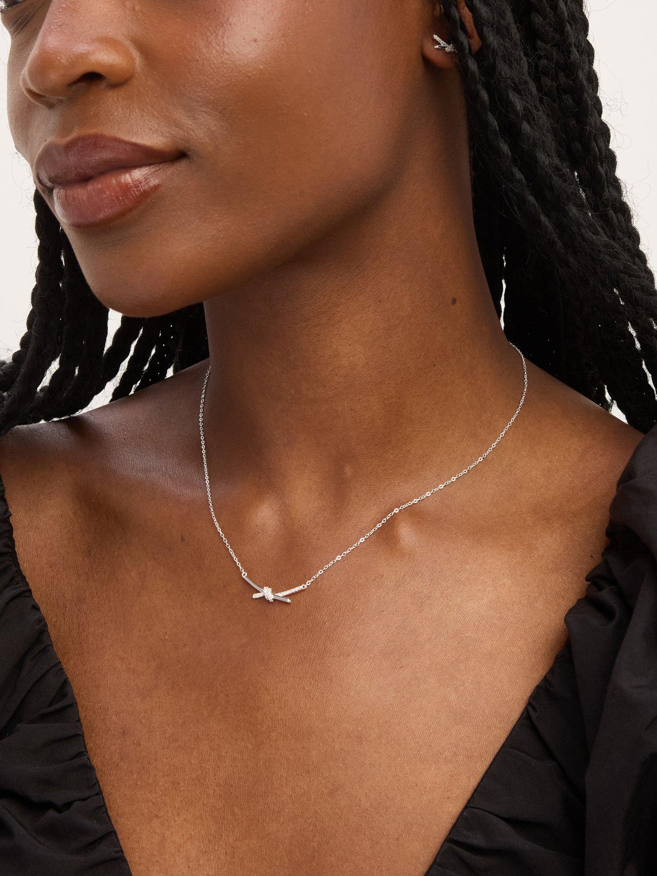 Image 2 of 4 of Simply Silver Simply Silver Sterling Silver 925 Polished and Pave Love Knot Necklace