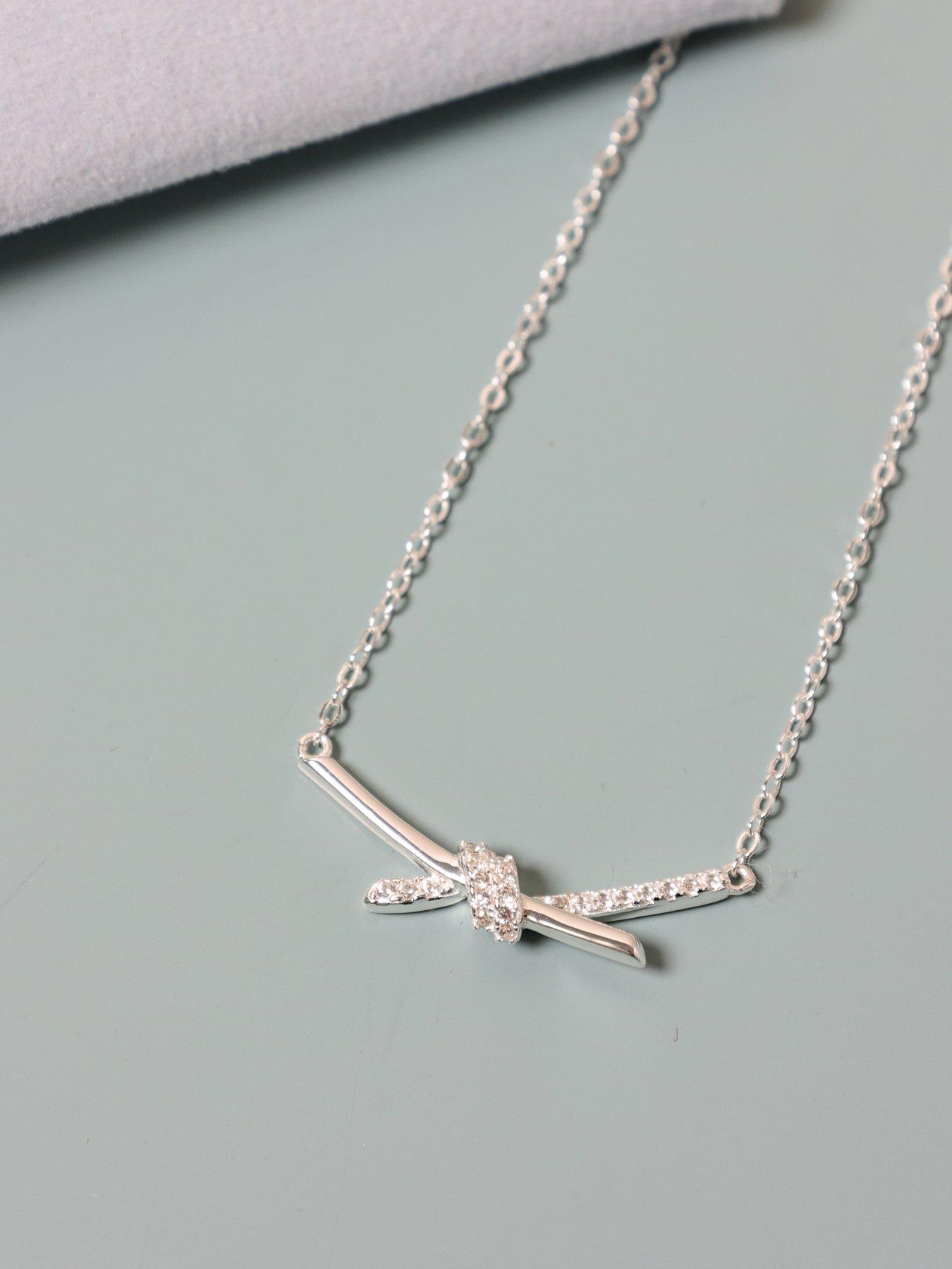 Image 3 of 4 of Simply Silver Simply Silver Sterling Silver 925 Polished and Pave Love Knot Necklace