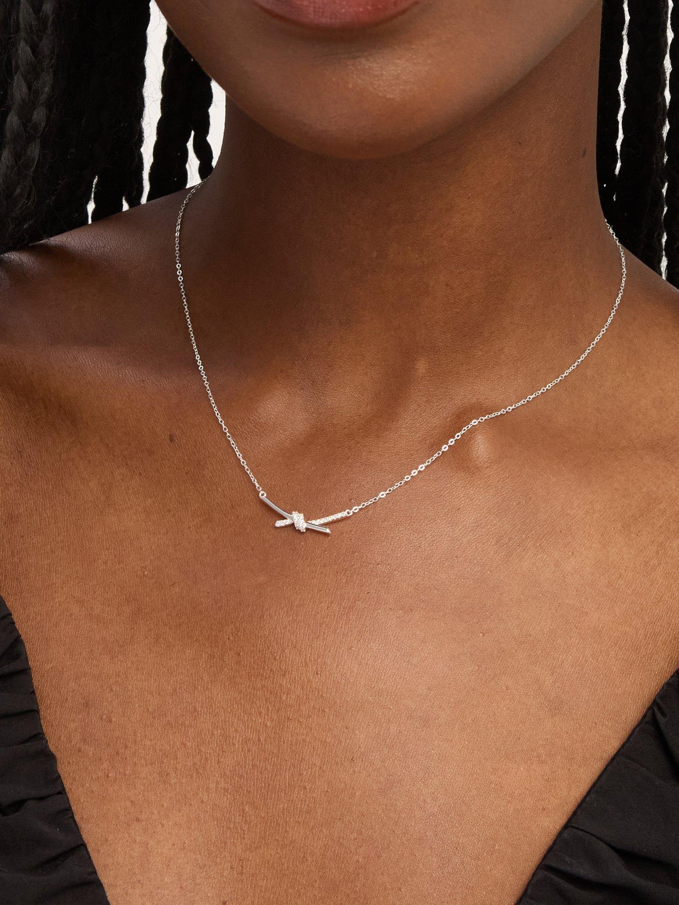 Image 4 of 4 of Simply Silver Simply Silver Sterling Silver 925 Polished and Pave Love Knot Necklace