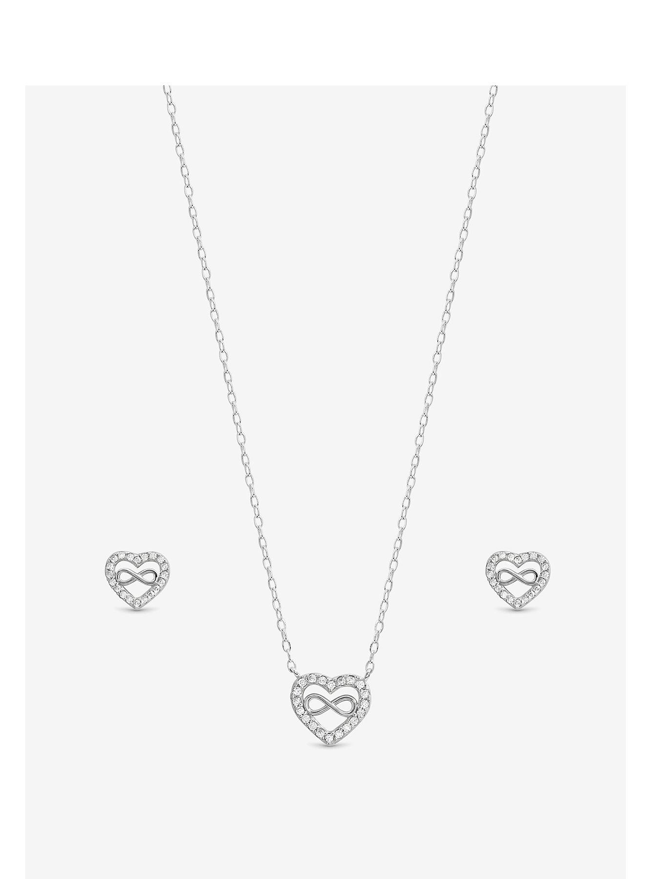 undefined Simply Silver Sterling Silver 925 Pave Heart and Infinity Set - Gift Boxed