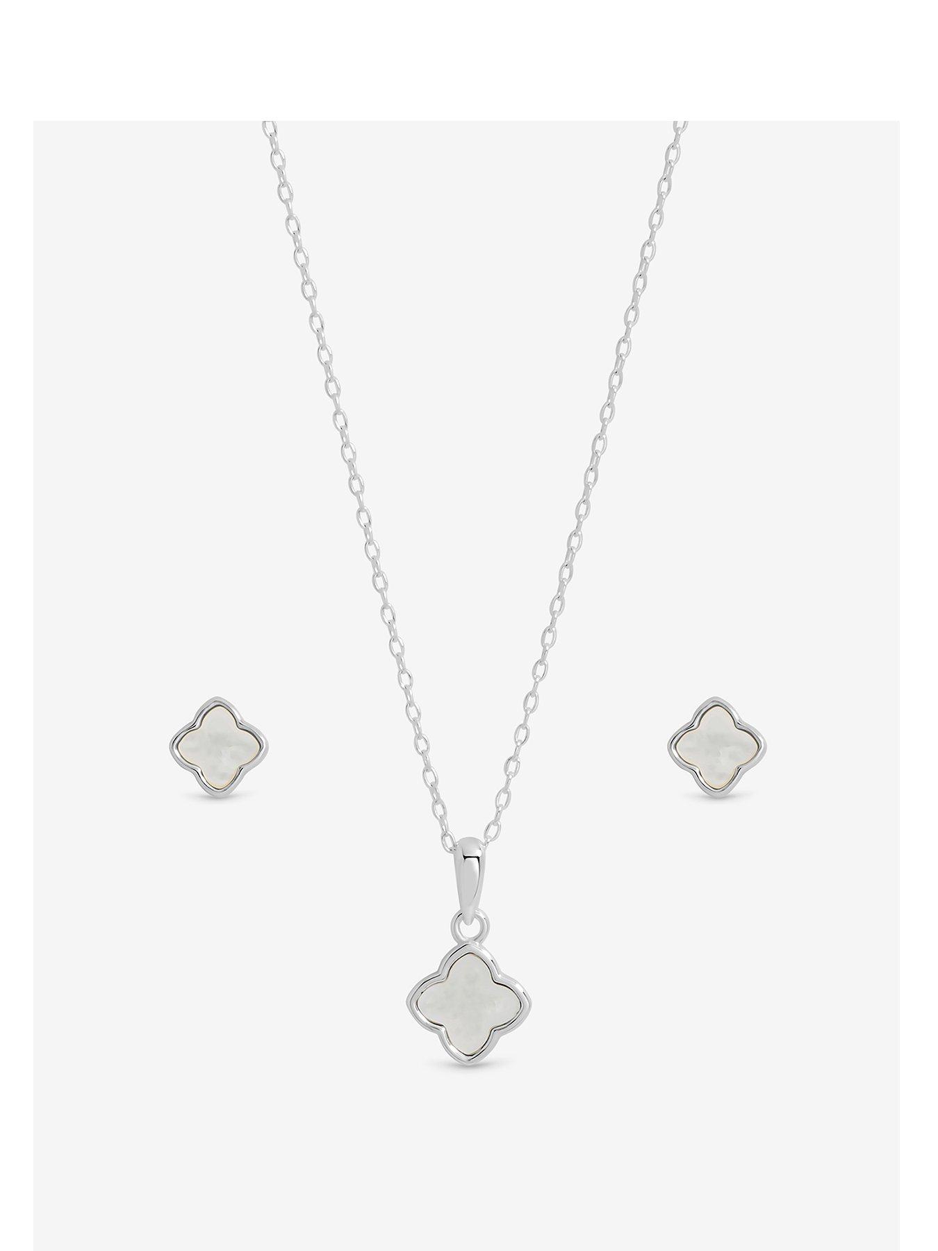 undefined Simply Silver Sterling Silver 925 Mother of Pearl Clover Set - Gift Boxed